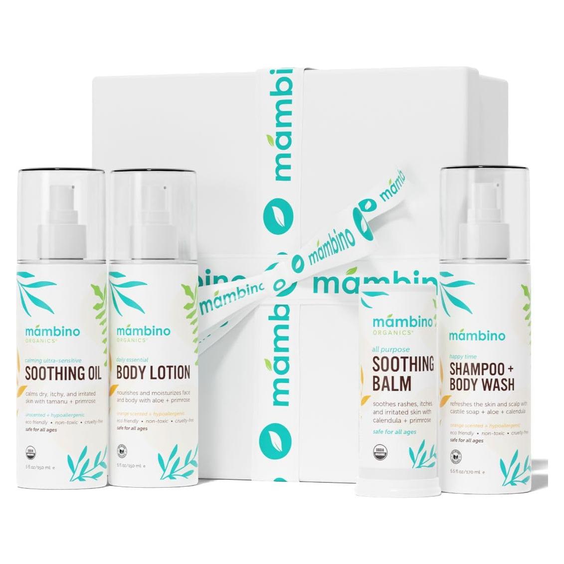 Conjunto de Regalo Orgánico Mambino para Bebés - Kit de Cuidado Vegano 4 Piezas