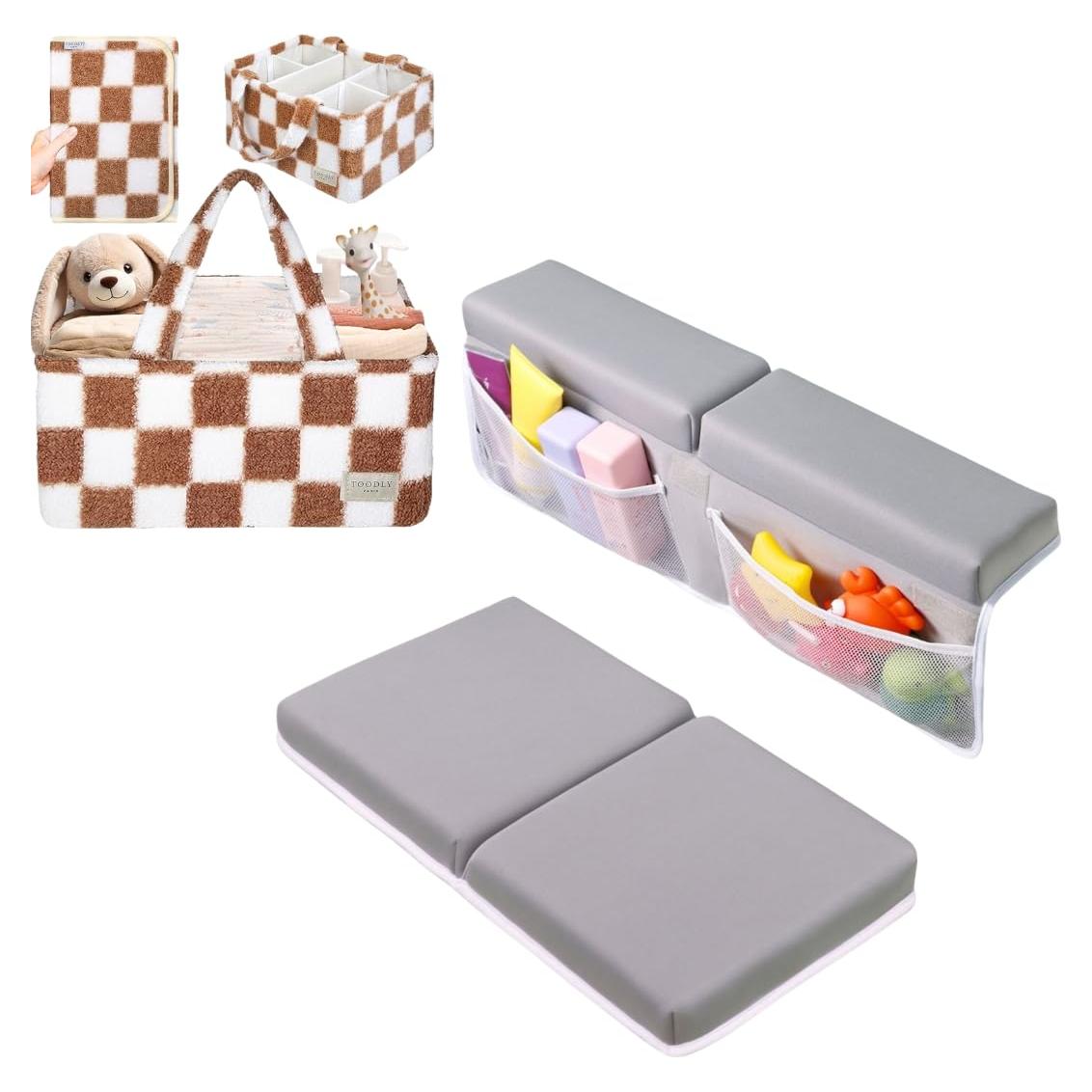 Conjunto Almohadilla Baño y Cesta Pañales Toodly Gris y Taupe