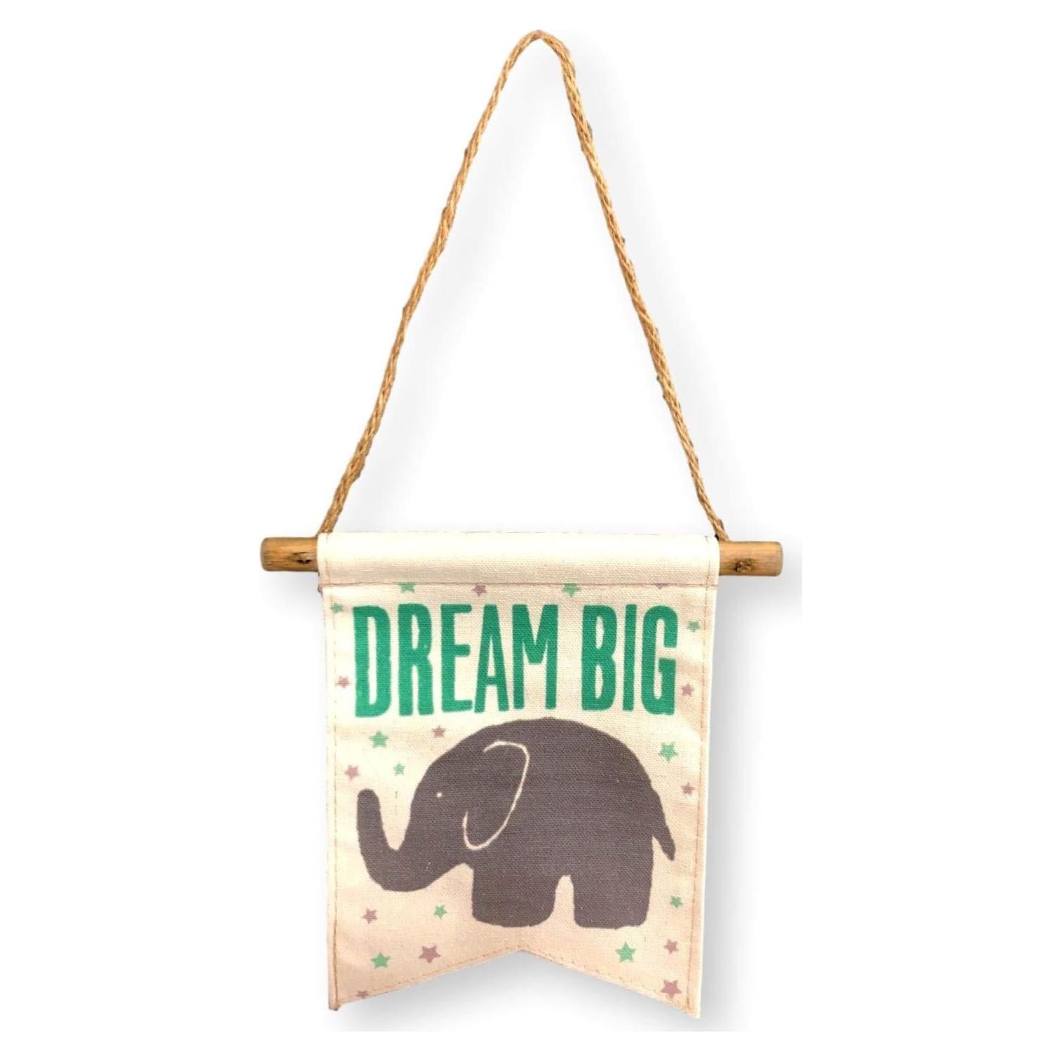 Banner Decorativo Elefante Bebé Lienzo Gris 17.5x5.1 cm