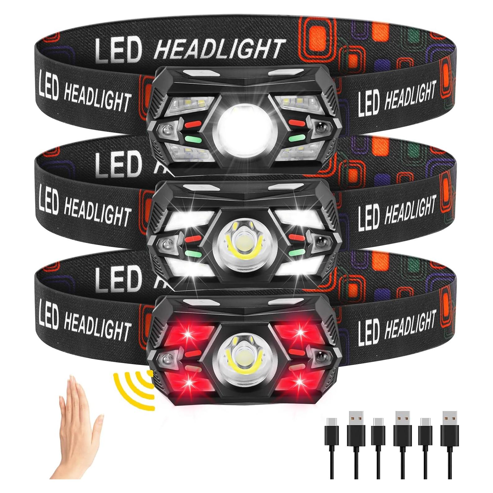 3 Linternas Frontales Recargables Rufykiri LED 5 Modos