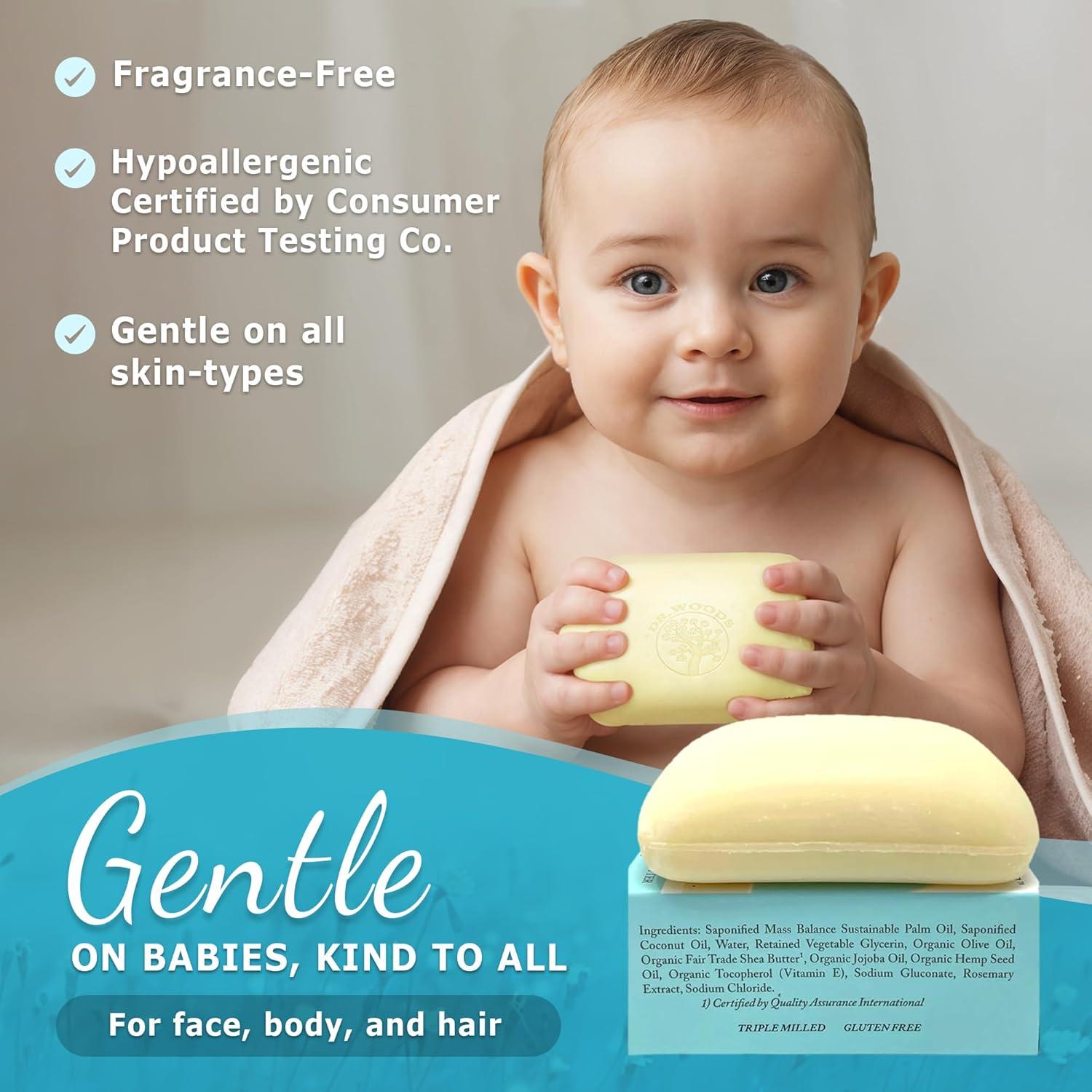 Jabón de barra suave para bebés Dr. Woods 149.69 g sin fragancia