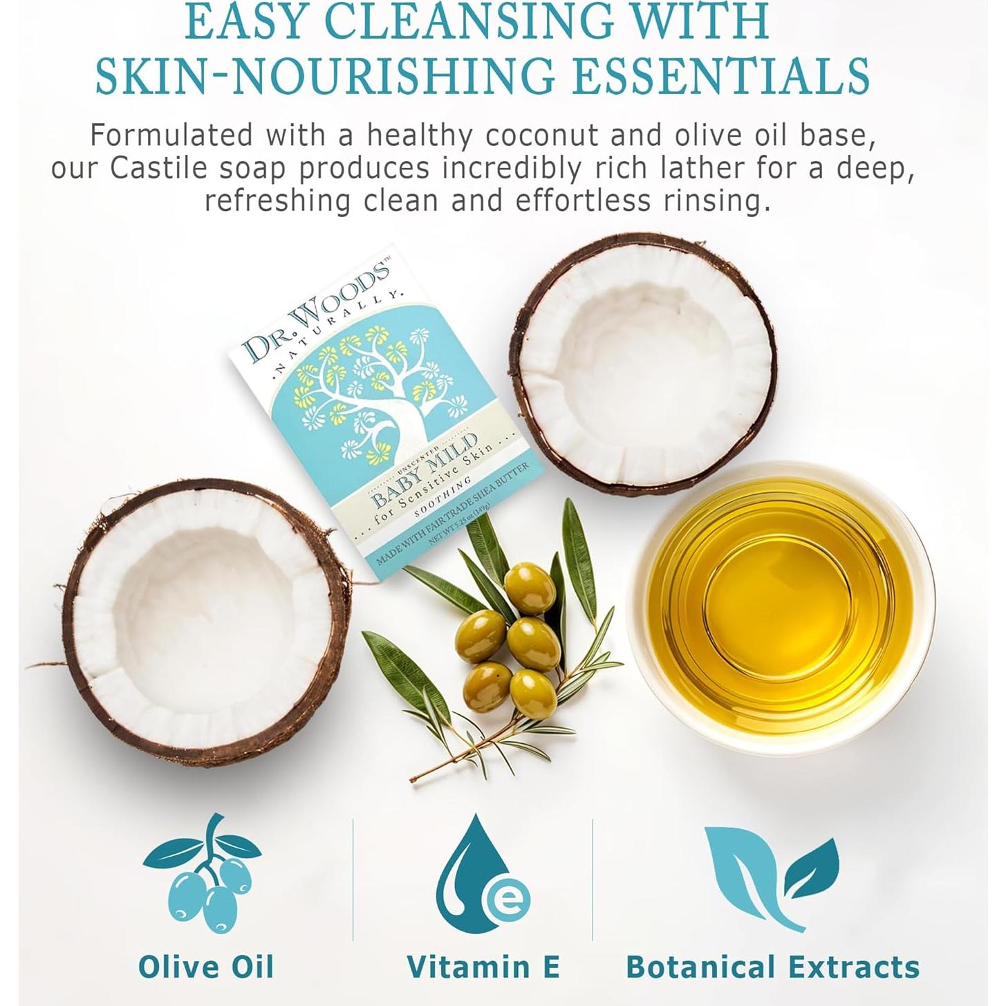 Jabón de barra suave para bebés Dr. Woods 149.69 g sin fragancia