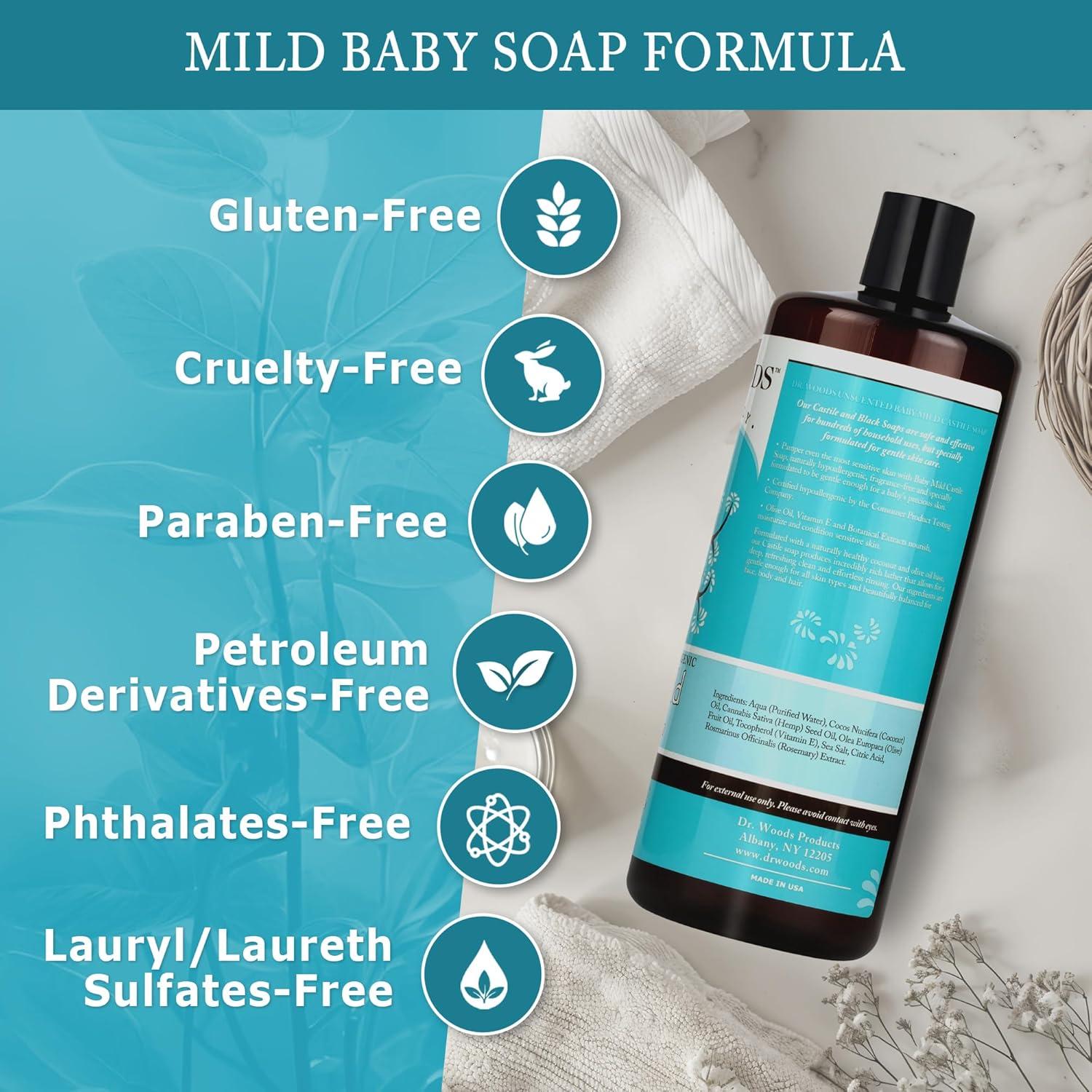 Jabón Líquido de Castile para Bebés Dr. Woods 2L Sin Fragancia