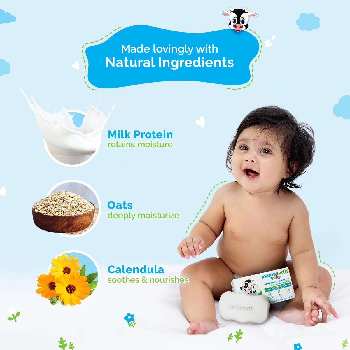 Jabón de Baño Suave Mamaearth con Leche y Avena 150g