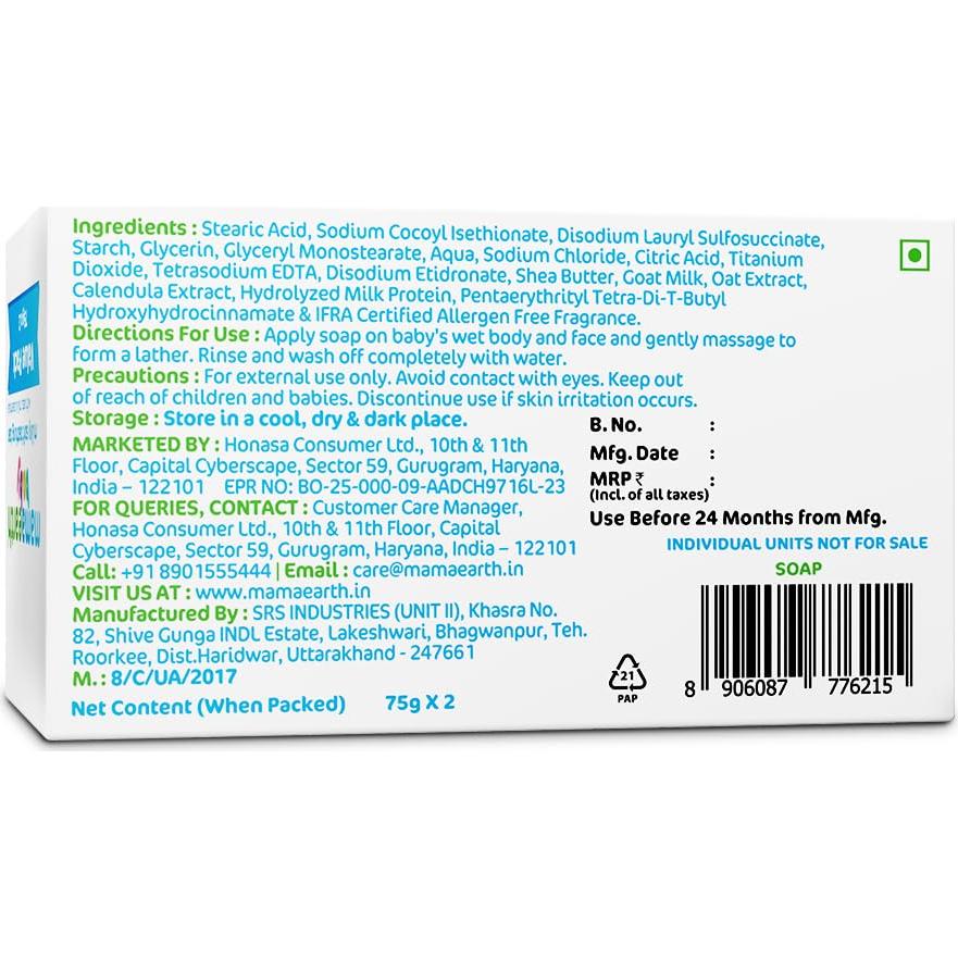 Jabón de Baño Suave Mamaearth con Leche y Avena 150g