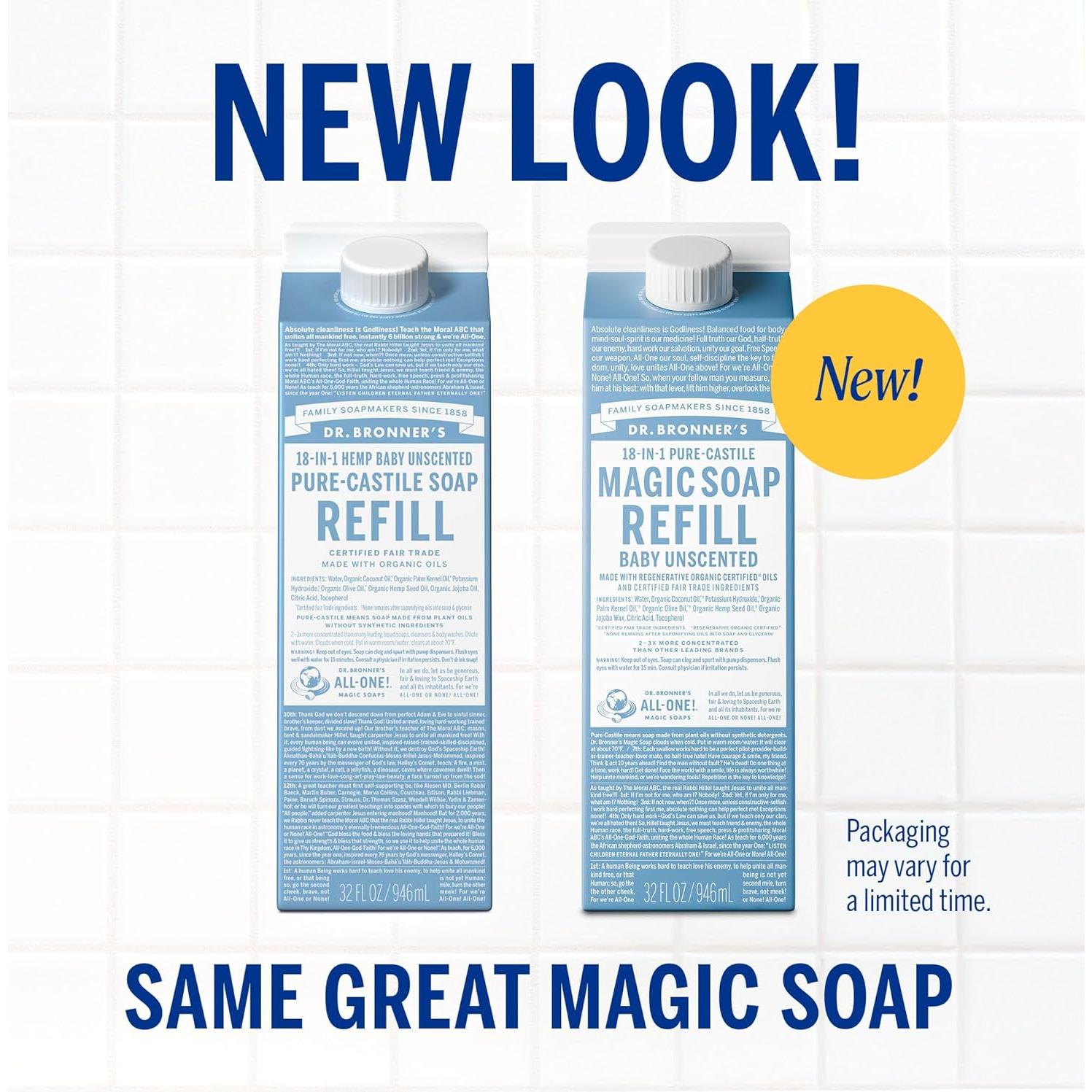 Jabón Líquido Mágico Pure-Castile Dr. Bronner 0.95L Sin Fragancia