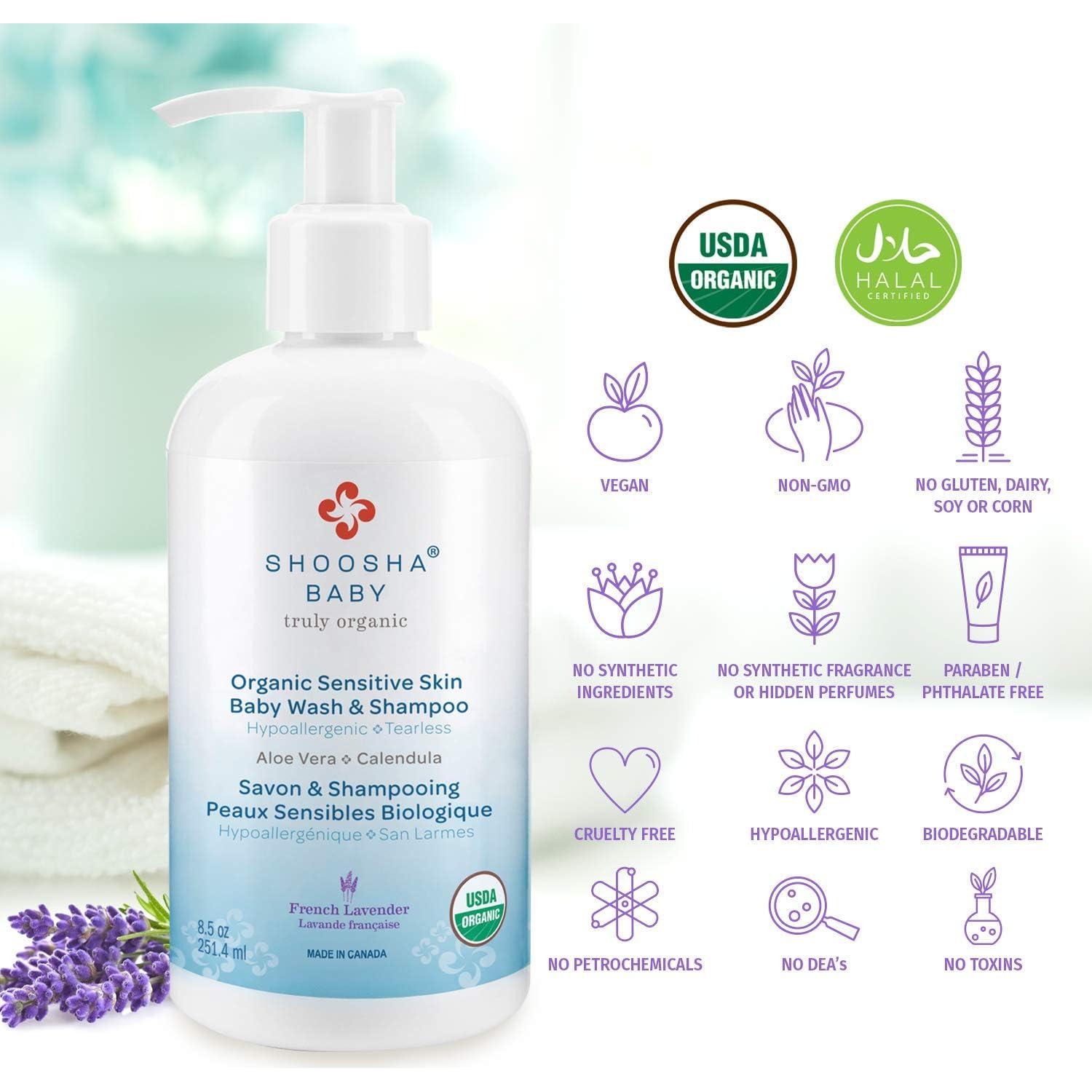 Jabón y Champú Orgánico Shoosha para Bebés 240ml Hipoalergénico