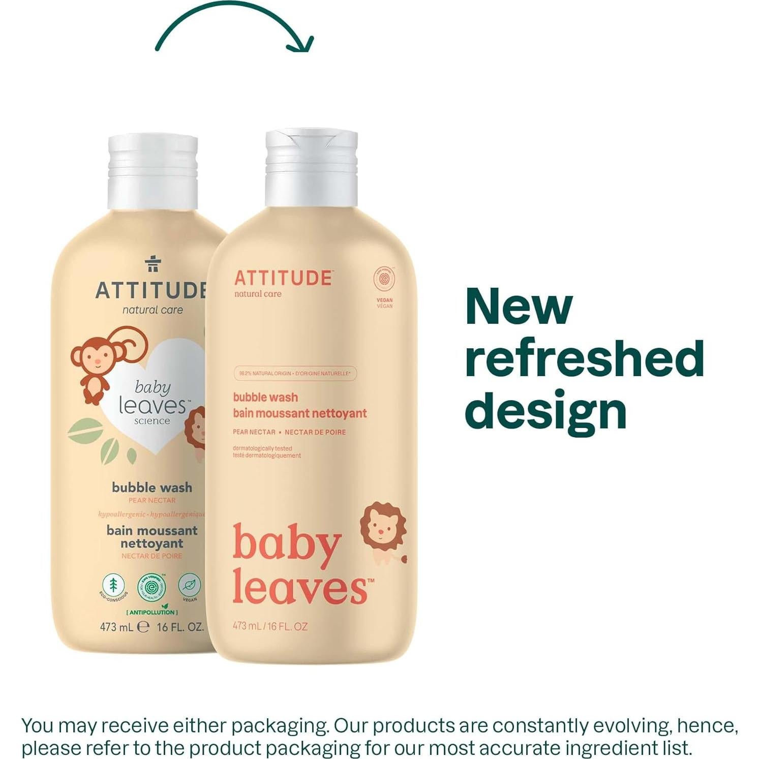 Gel de Baño Espumoso ATTITUDE para Bebé 473 ml Nécatar de Pera