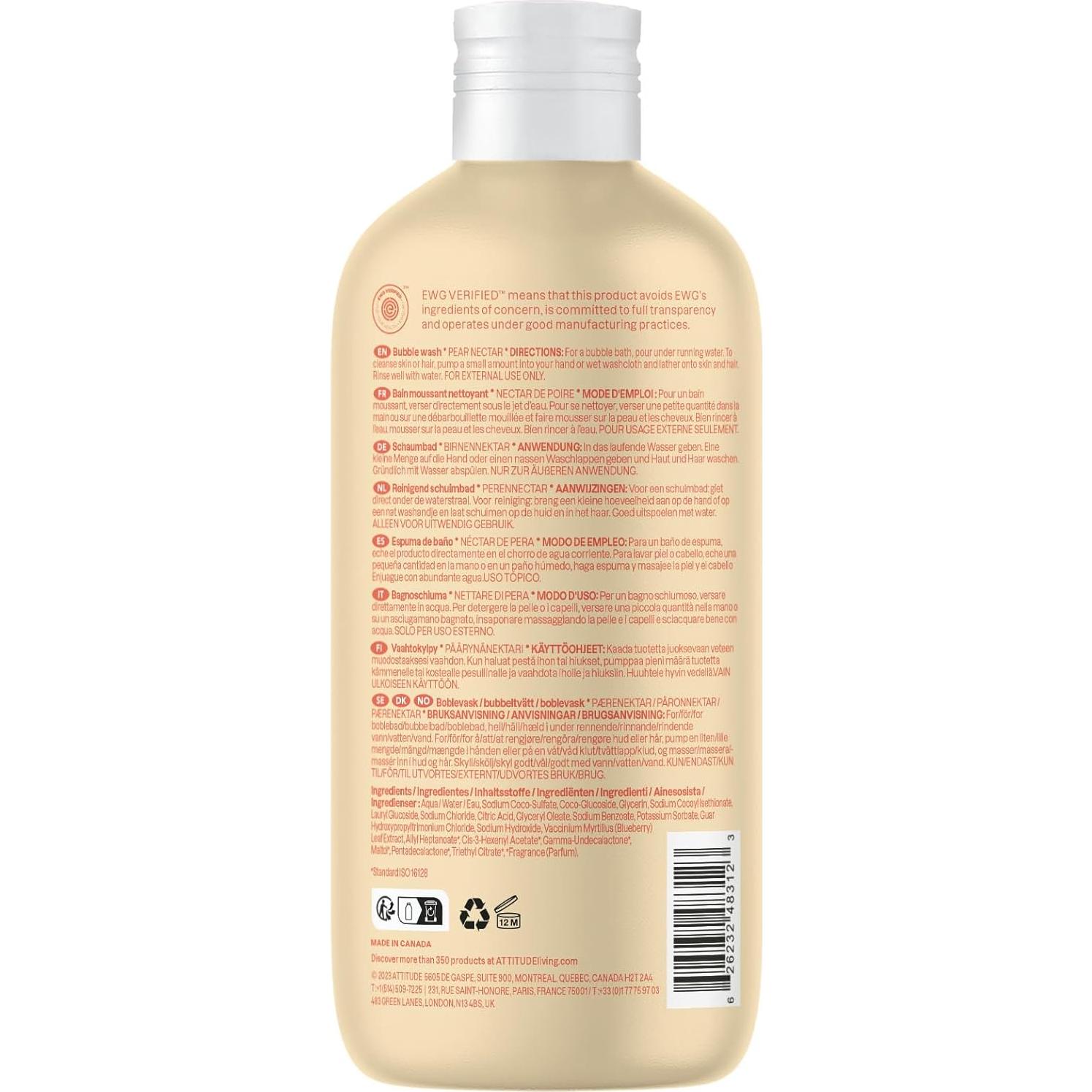 Gel de Baño Espumoso ATTITUDE para Bebé 473 ml Nécatar de Pera