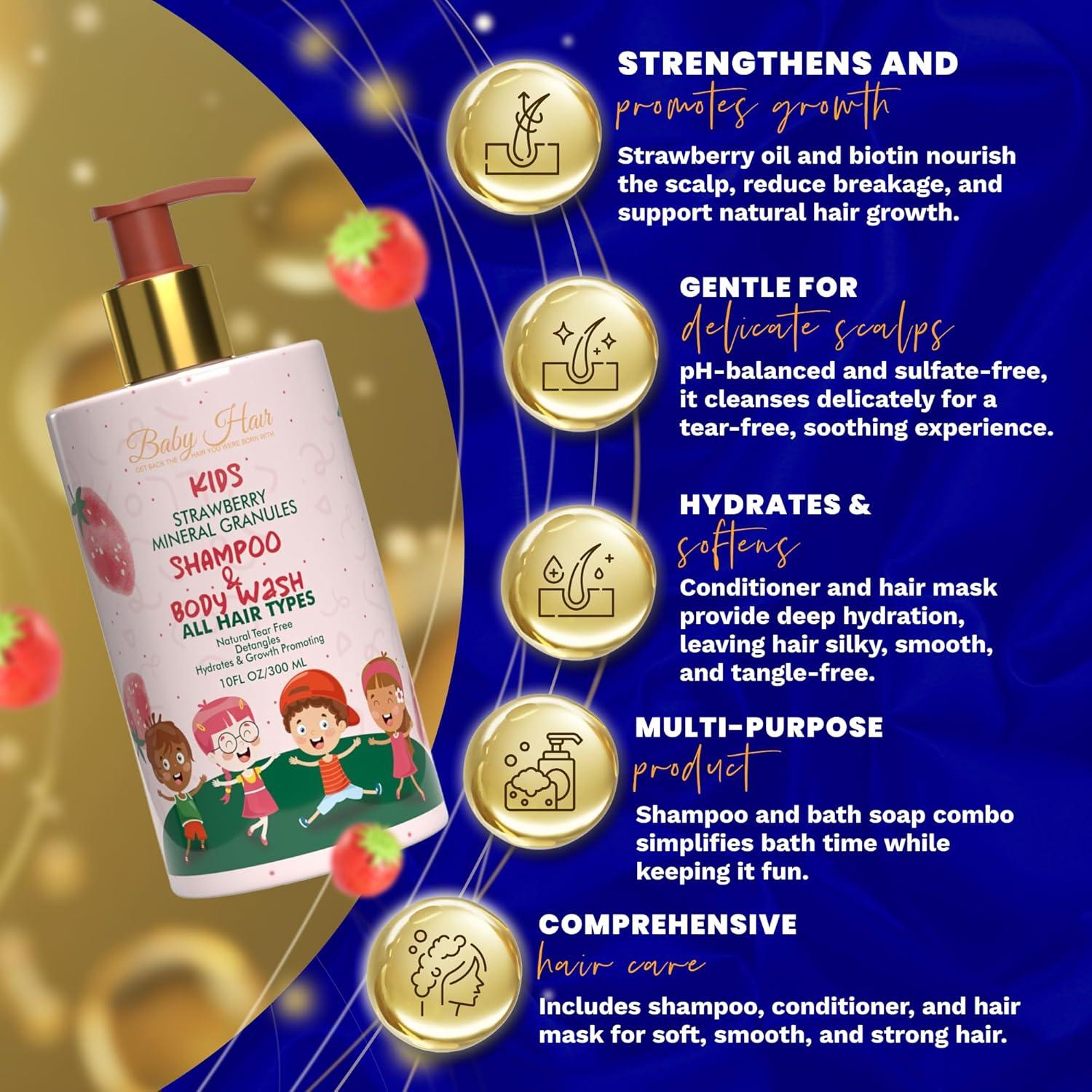 Champú y Gel de Baño Baby Hair 295 ml - Sin Sulfatos, Fresa