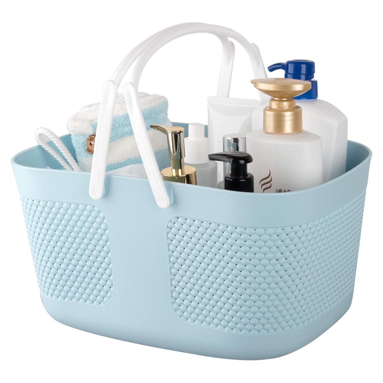 Cesta de Ducha Rejomiik Grande Azul con Drenaje y Mangos