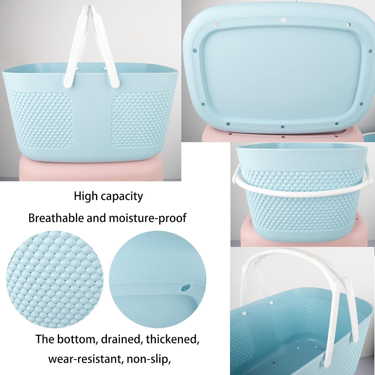 Cesta de Ducha Rejomiik Grande Azul con Drenaje y Mangos