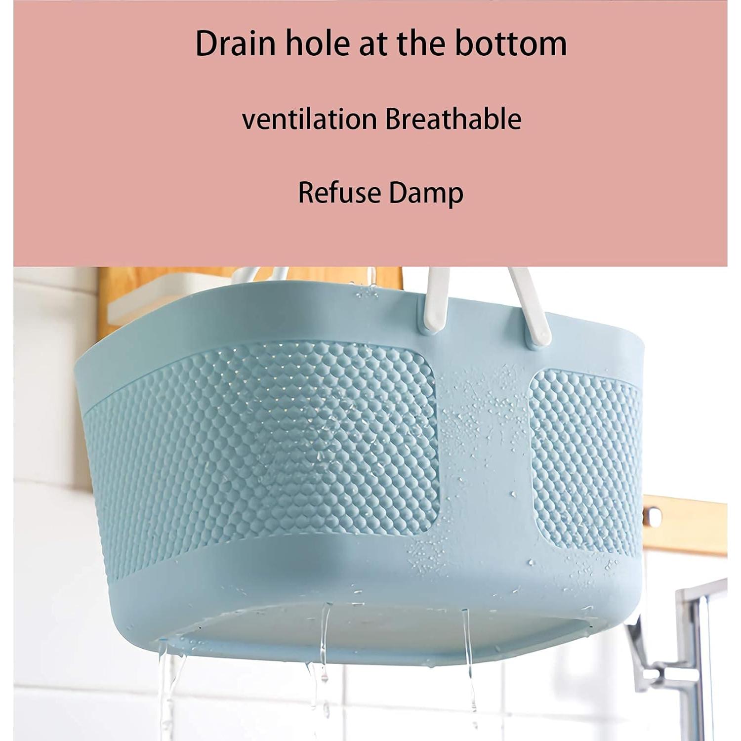 Cesta de Ducha Rejomiik Grande Azul con Drenaje y Mangos