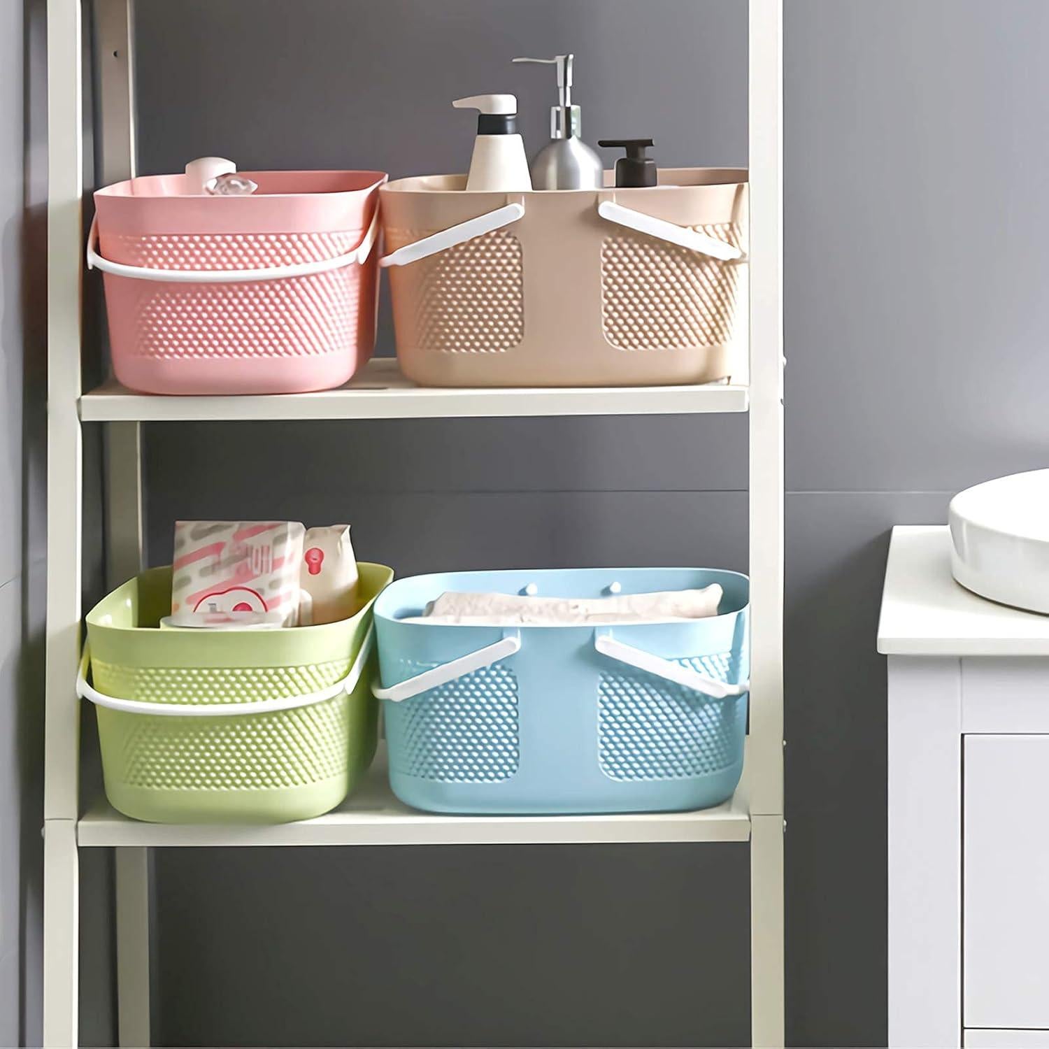 Cesta de Ducha Rejomiik Grande Azul con Drenaje y Mangos