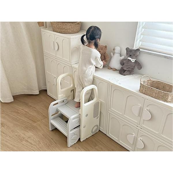 Taburete Plegable 2-en-1 UNICOO Gris y Blanco para Niños