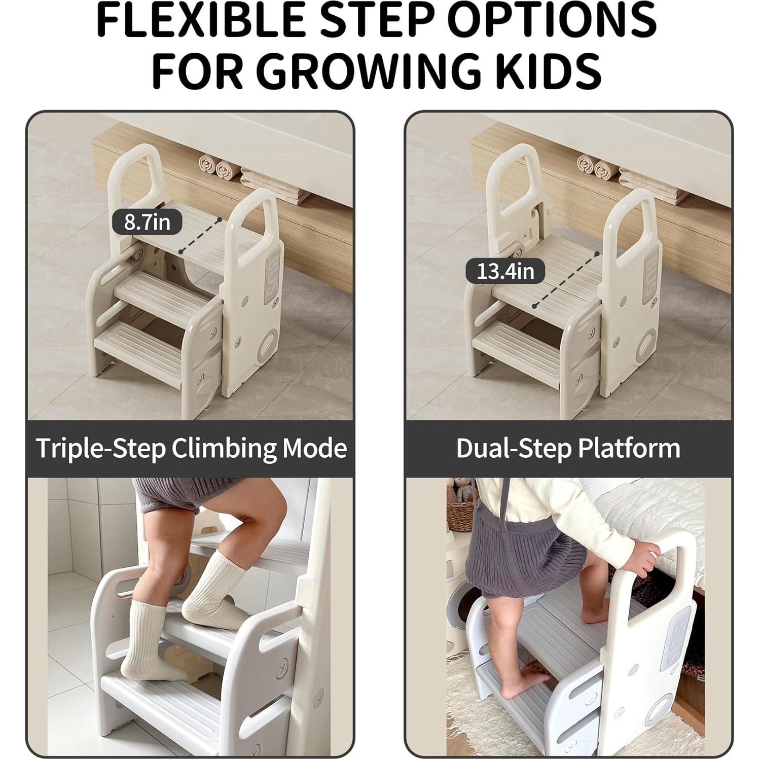 Taburete Plegable 2-en-1 UNICOO Gris y Blanco para Niños