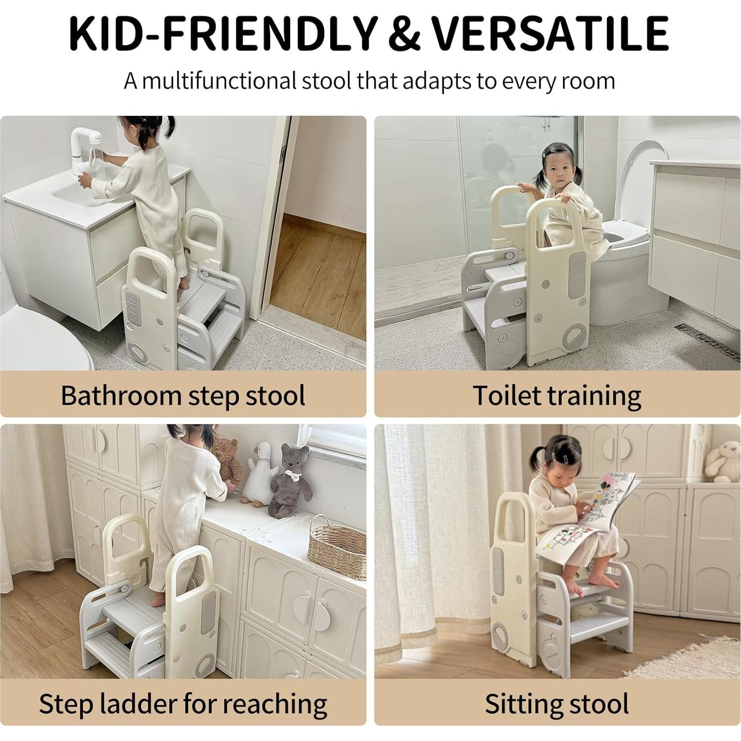 Taburete Plegable 2-en-1 UNICOO Gris y Blanco para Niños