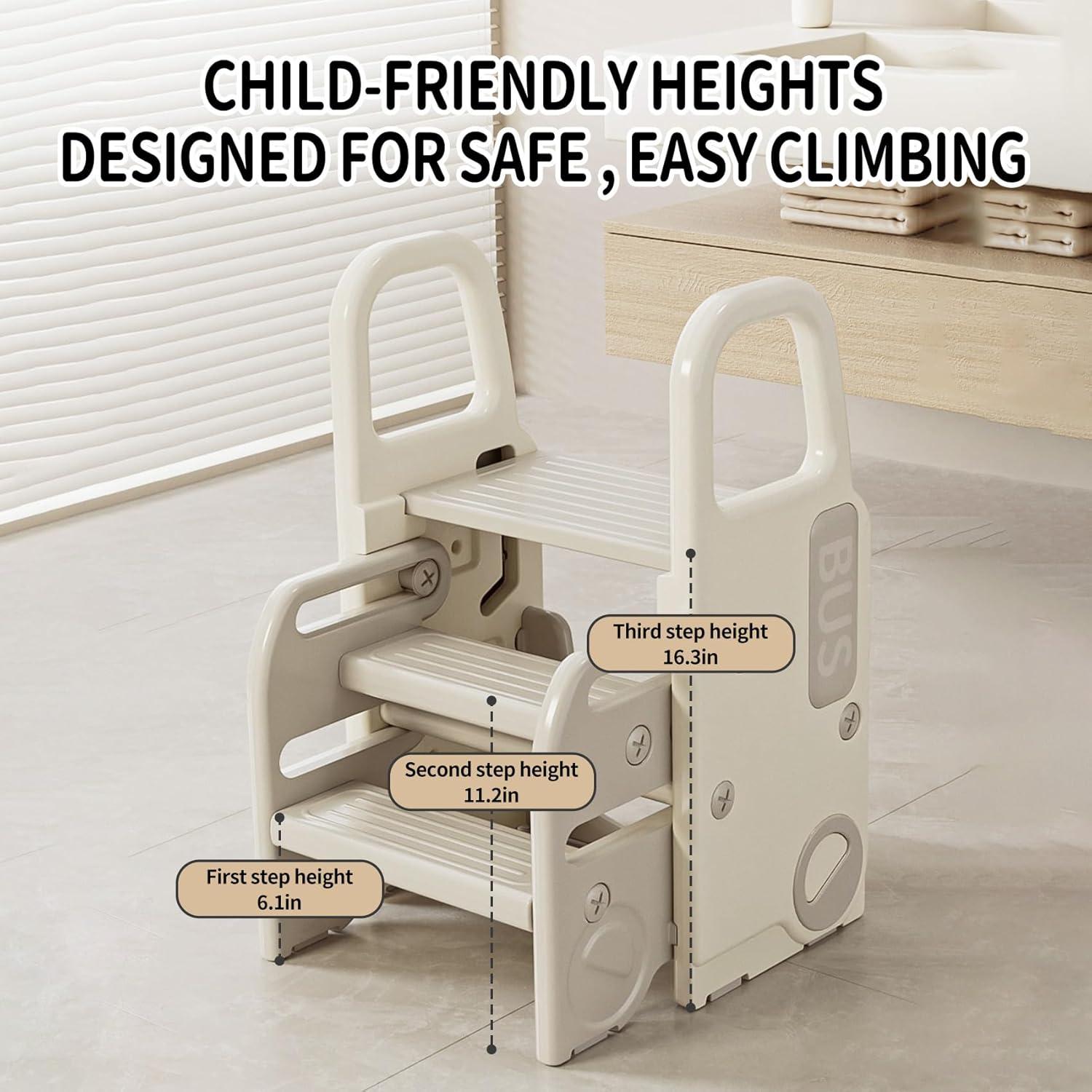 Taburete Plegable 2-en-1 UNICOO Gris y Blanco para Niños