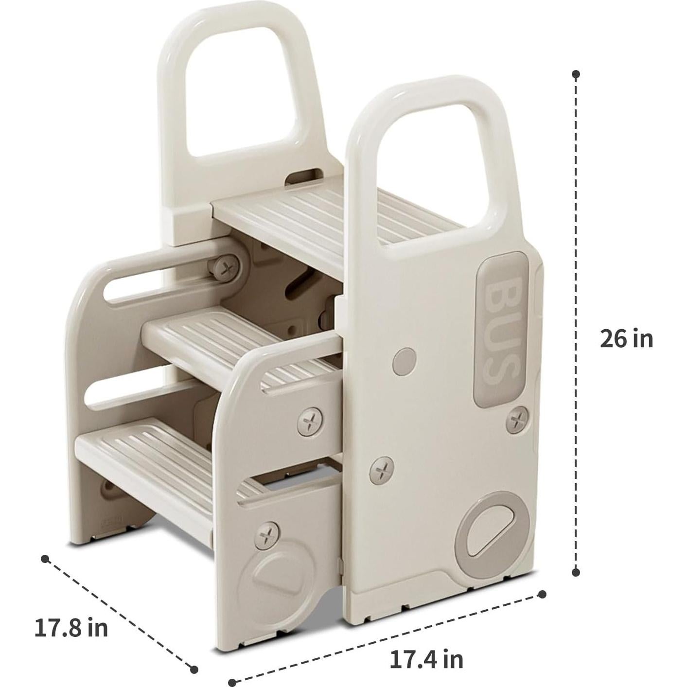 Taburete Plegable 2-en-1 UNICOO Gris y Blanco para Niños