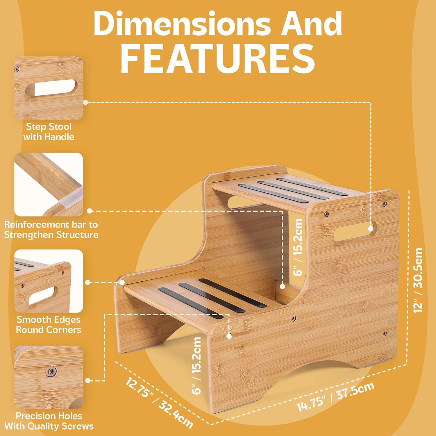 Taburete de Paso Huoli de Bambú para Niños 30.5 cm Antideslizante