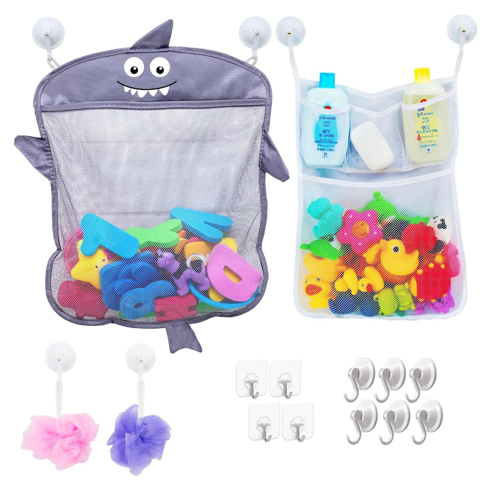 Organizador de Juguetes de Baño Comfylife - 2 Bolsas Malla + 6 Ganchos
