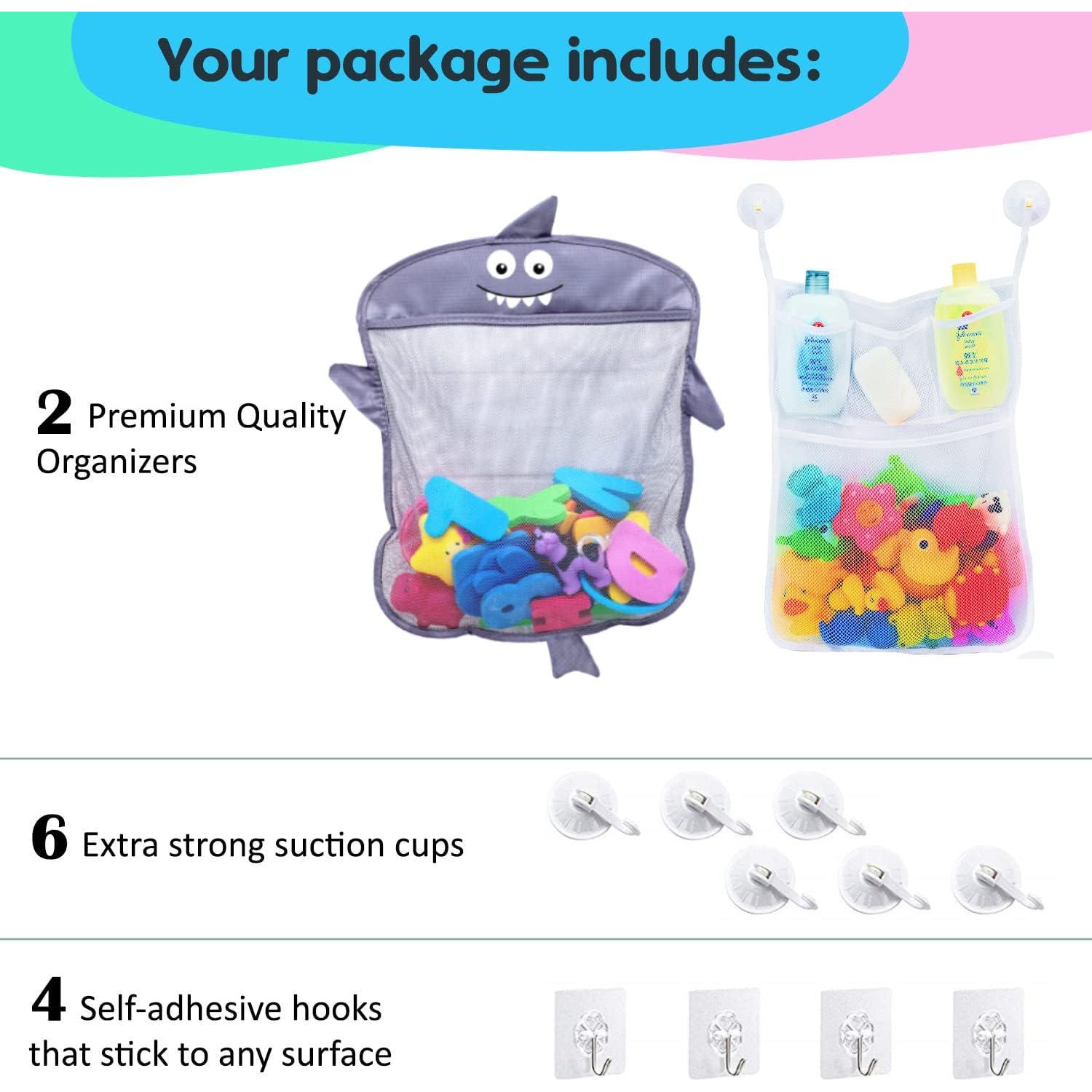 Organizador de Juguetes de Baño Comfylife - 2 Bolsas Malla + 6 Ganchos