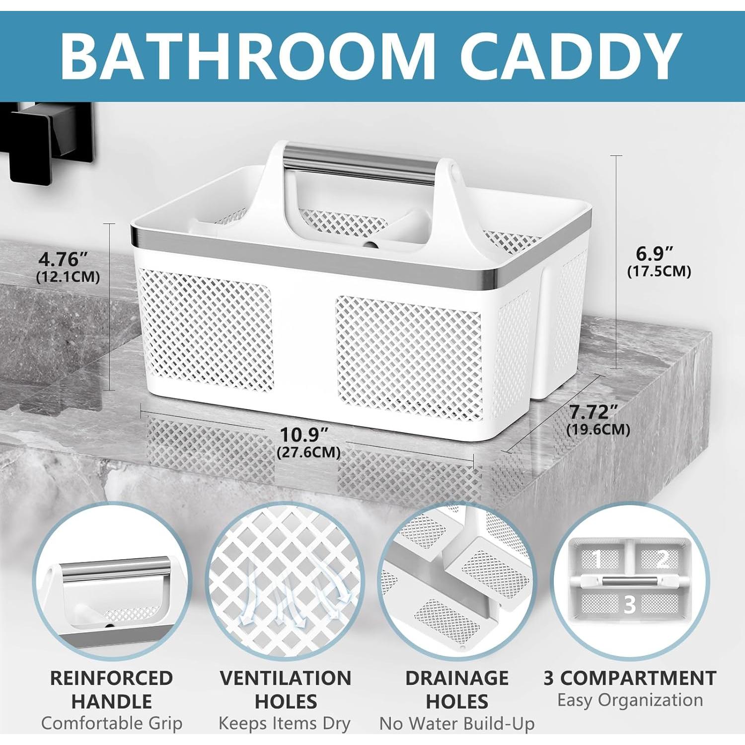 Caddy de Ducha Portátil BYUNER Blanco-Plata con Drenaje 360