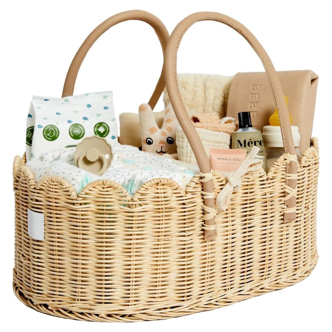 Cesta Organizadora de Pañales BEBE BASK Poppy Natural 40x27cm