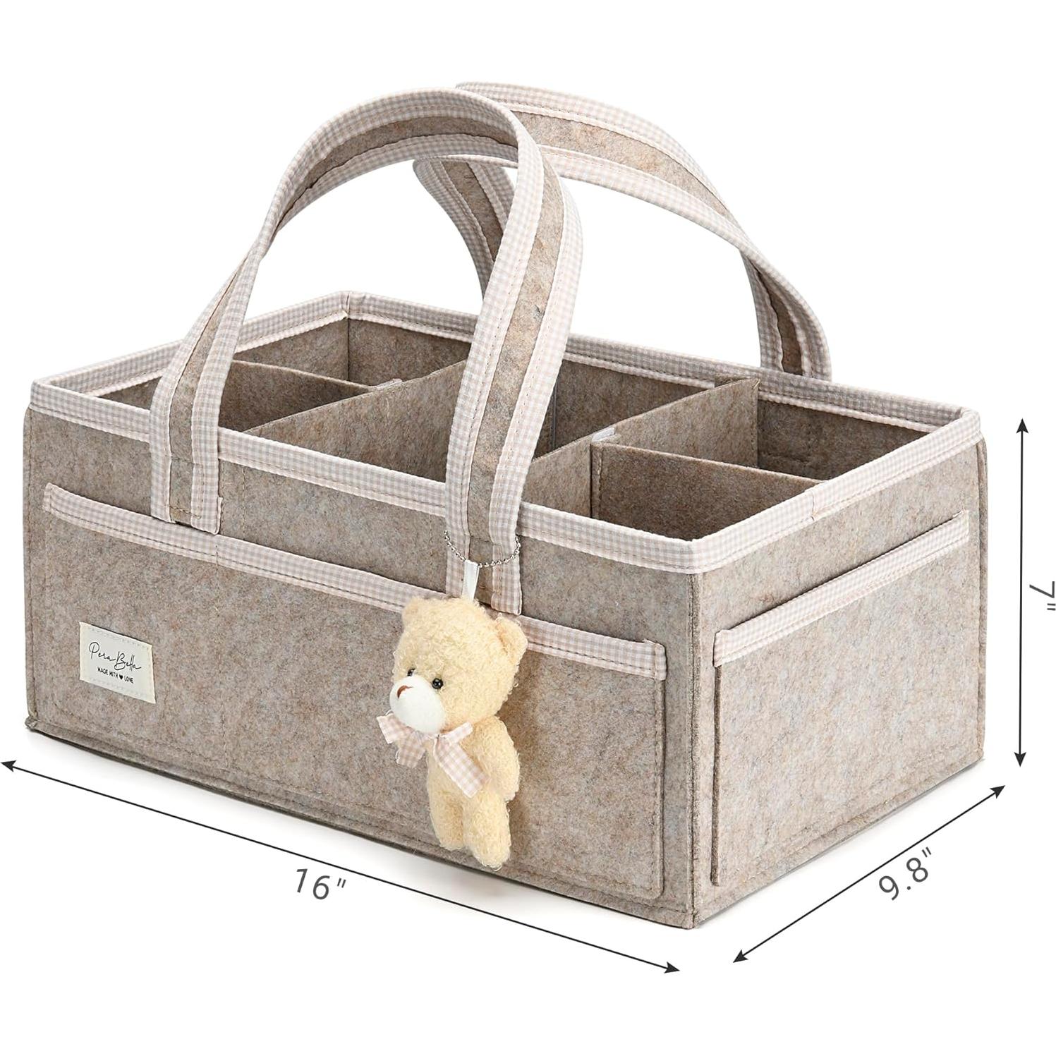 PeraBella XL Diaper Caddy Organizer With Handle, Baby Shower Gifts Basket Bag, Registry Search Must Haves Items, Newborn Girl Boy Nursery Storage Organizer, Baby Bag Essentials, Car Diaper Caddy Cart