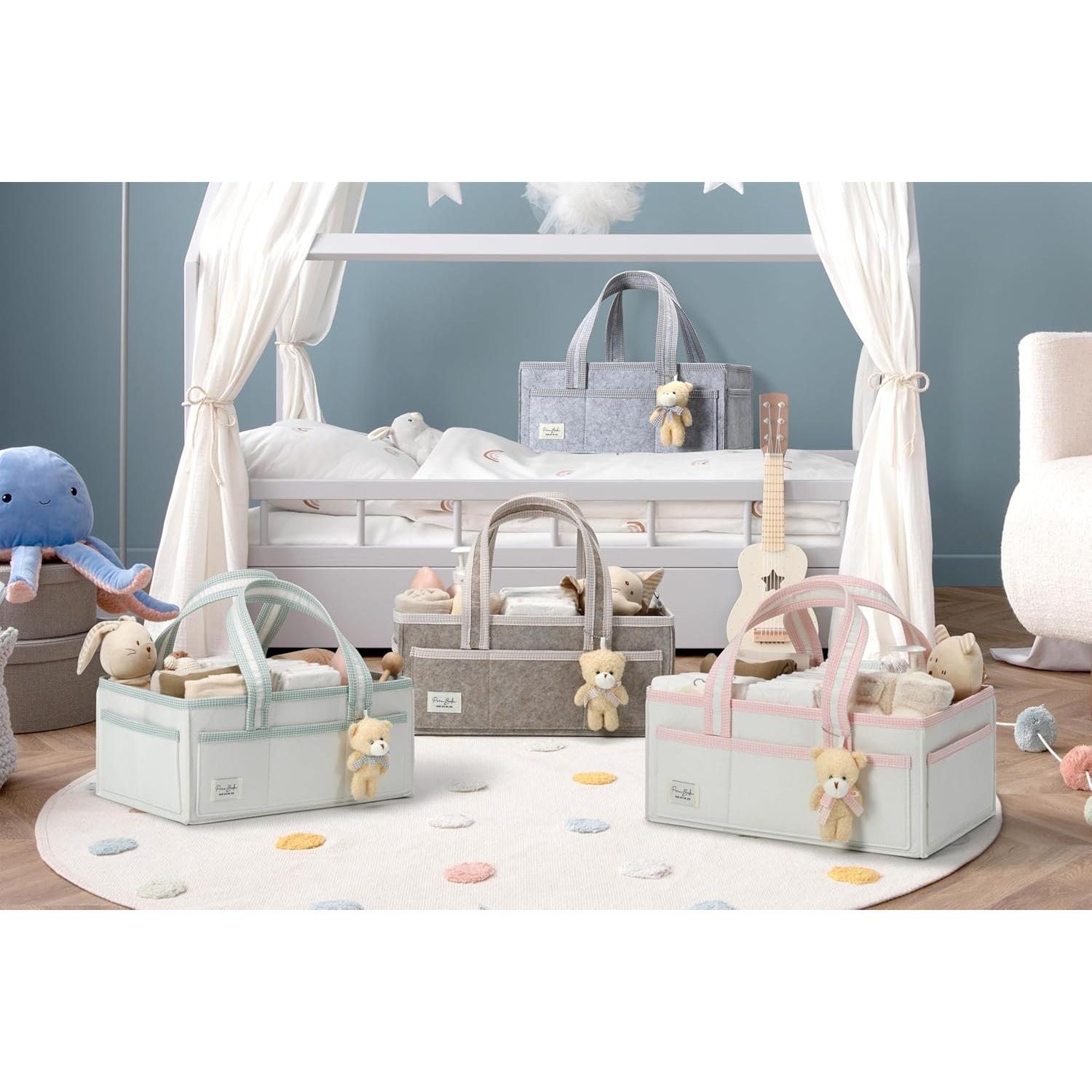 PeraBella XL Diaper Caddy Organizer With Handle, Baby Shower Gifts Basket Bag, Registry Search Must Haves Items, Newborn Girl Boy Nursery Storage Organizer, Baby Bag Essentials, Car Diaper Caddy Cart