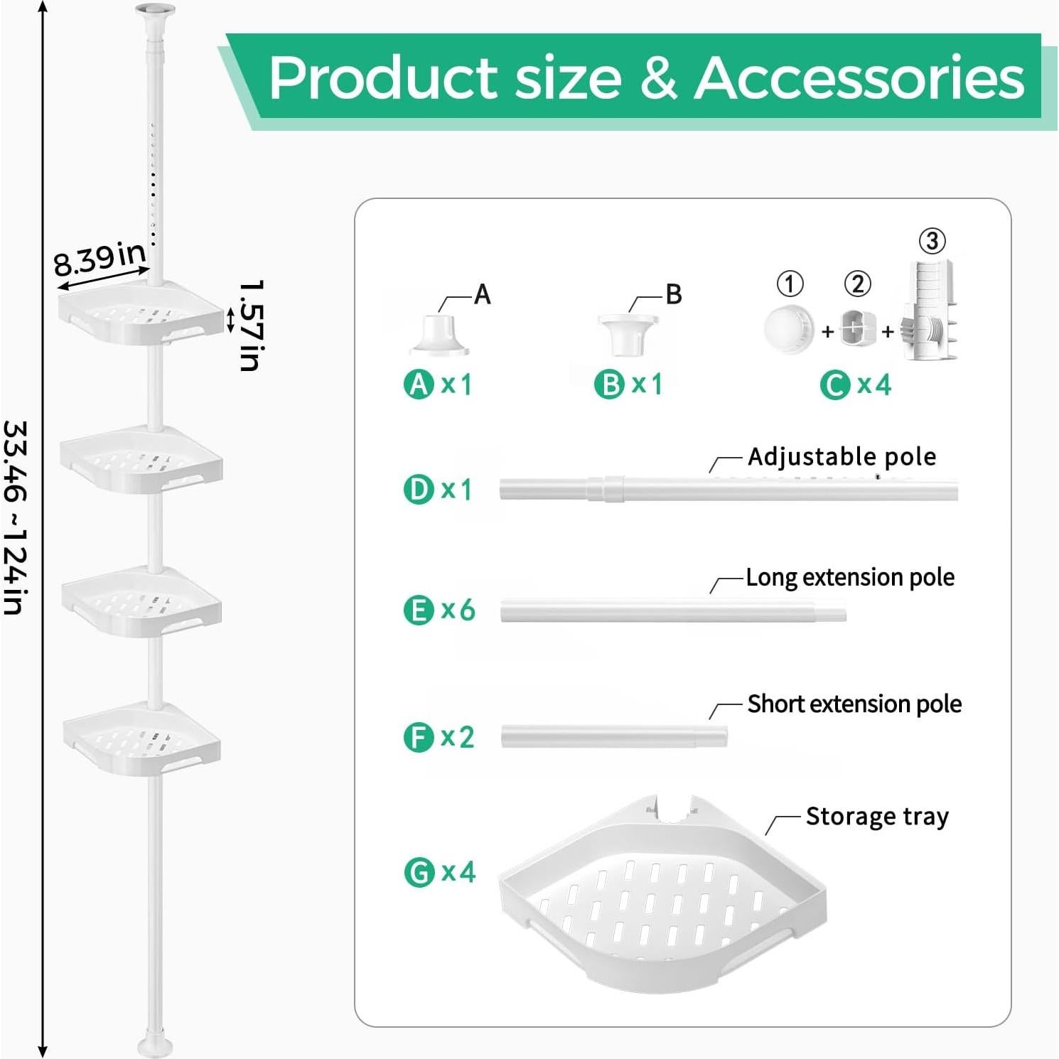 Organizador de Ducha de Esquina Shuang Qing 4 Niveles Ajustable Blanco