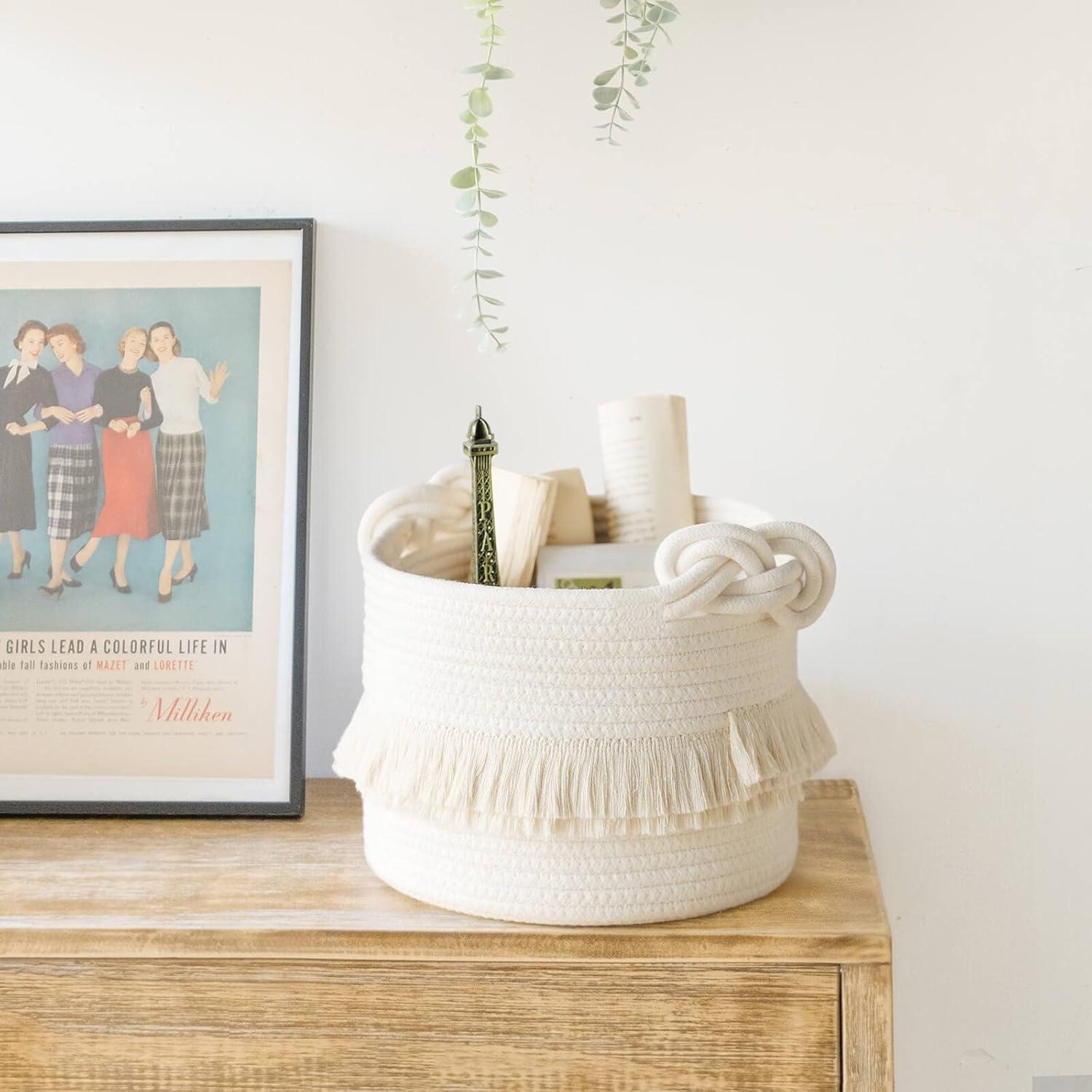 Cesta de Almacenamiento Tejida CherryNow 24.1 cm Marfil