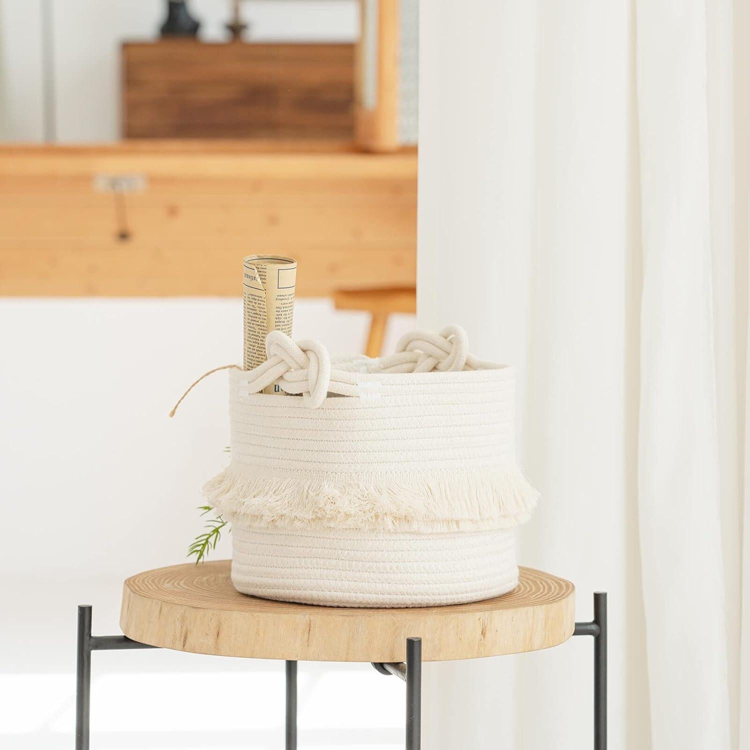 Cesta de Almacenamiento Tejida CherryNow 24.1 cm Marfil