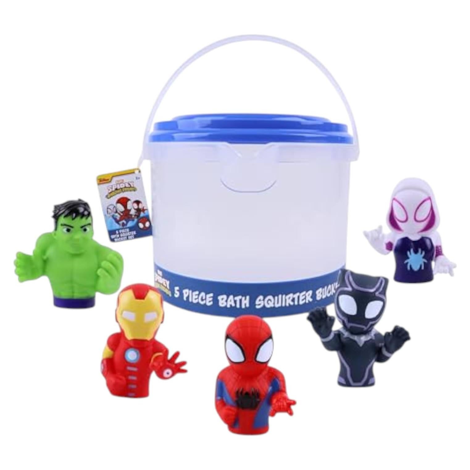 Set de Juguetes de Baño Spidey y Amigos - 6 Piezas con Cubo