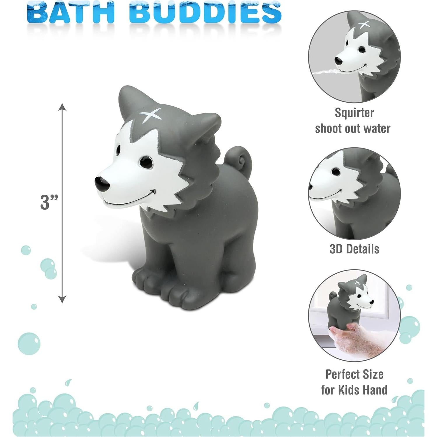 Juguete de Baño Flotante Lobo DolliBu - 7.62 cm, Goma Segura