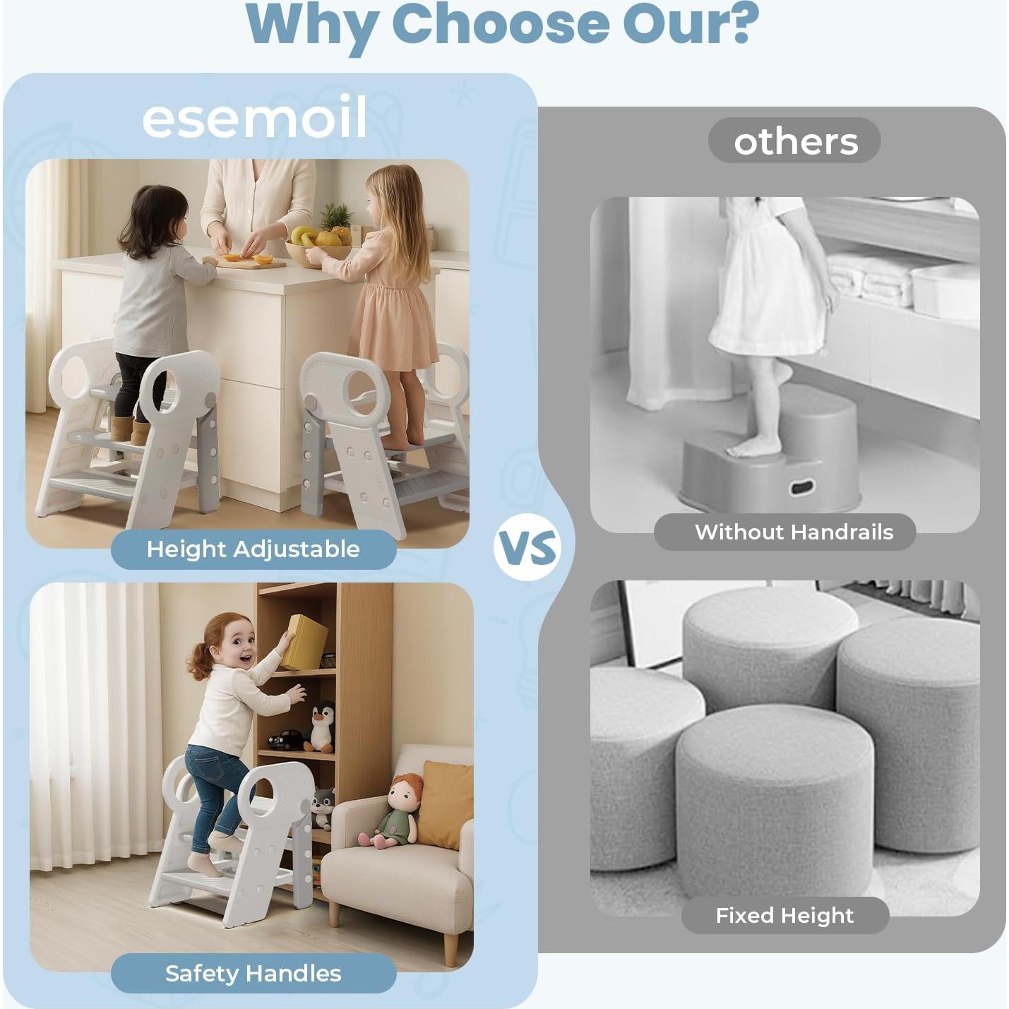 Taburete Ajustable Esemoil para Niños 3 Pasos Antideslizante