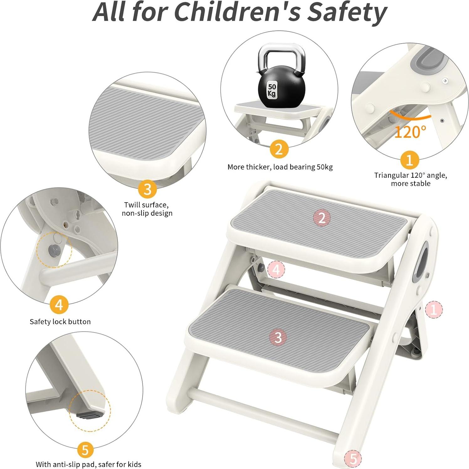 Escalera Plegable para Niños iNeibo 2 Pasos Antideslizante Gris