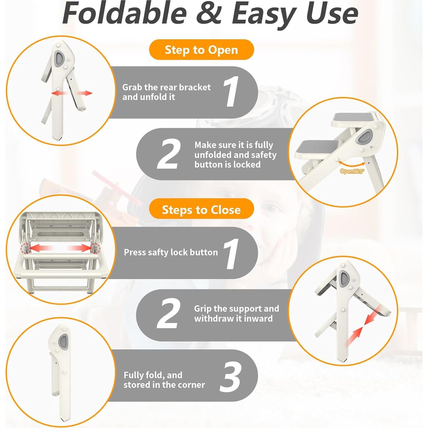 Escalera Plegable para Niños iNeibo 2 Pasos Antideslizante Gris