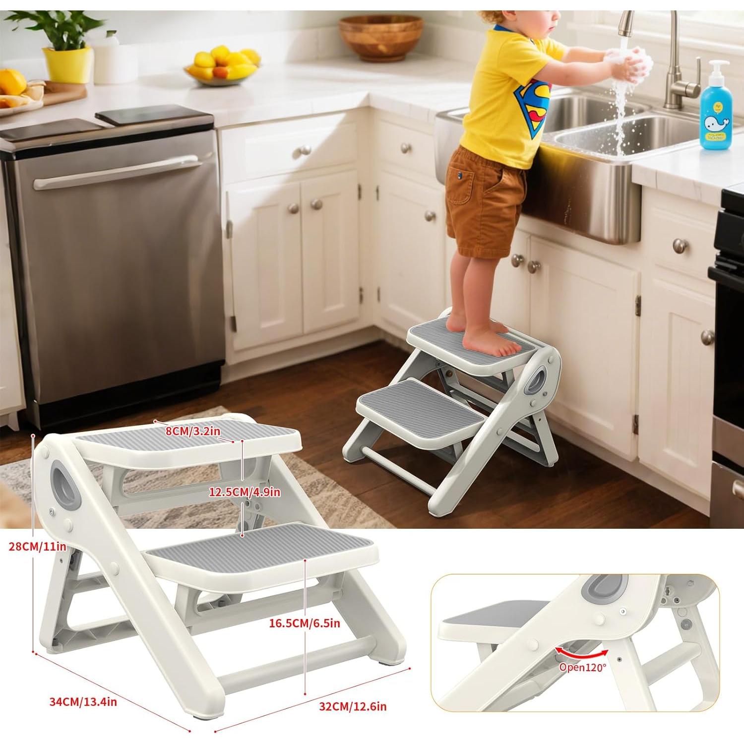 Escalera Plegable para Niños iNeibo 2 Pasos Antideslizante Gris