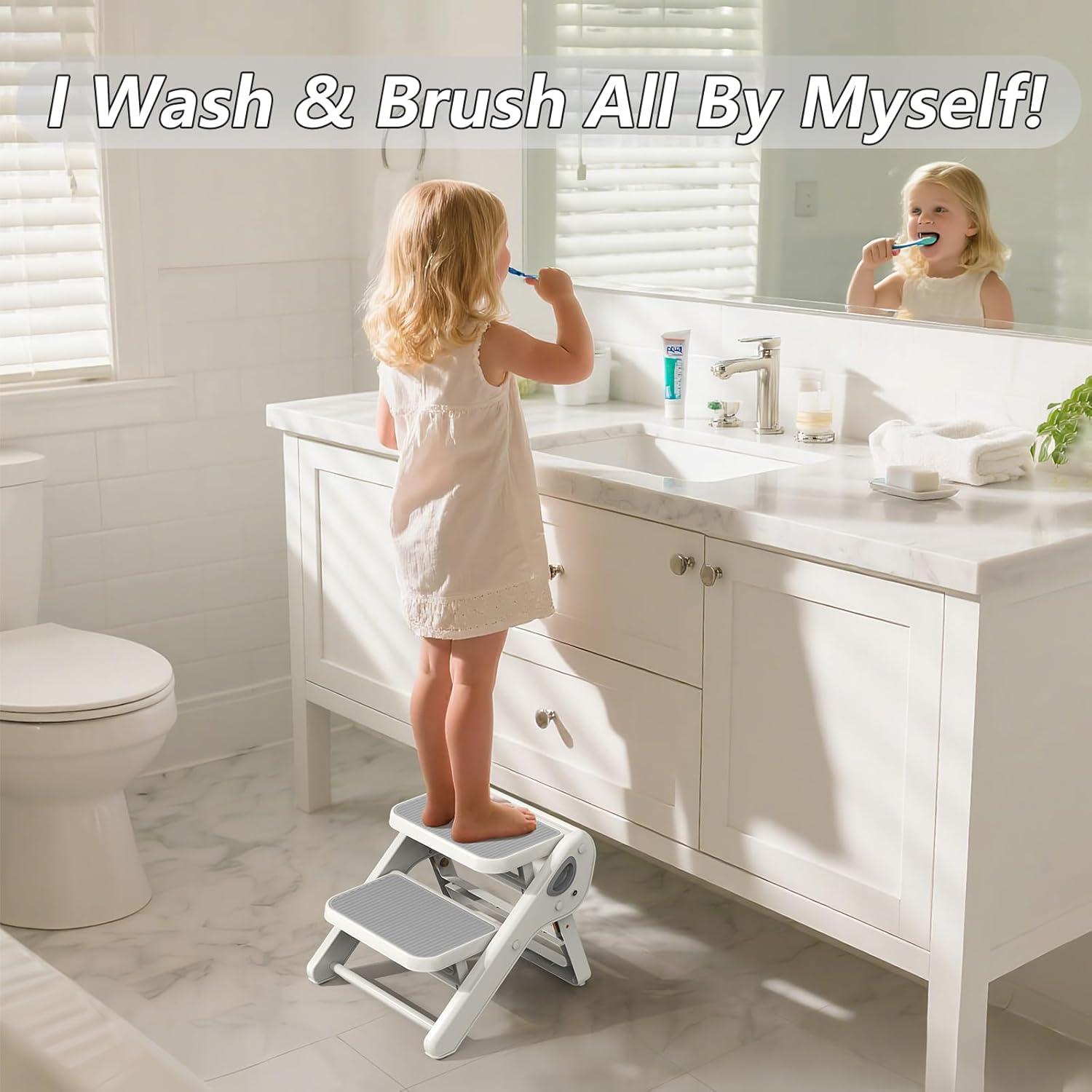 Escalera Plegable para Niños iNeibo 2 Pasos Antideslizante Gris