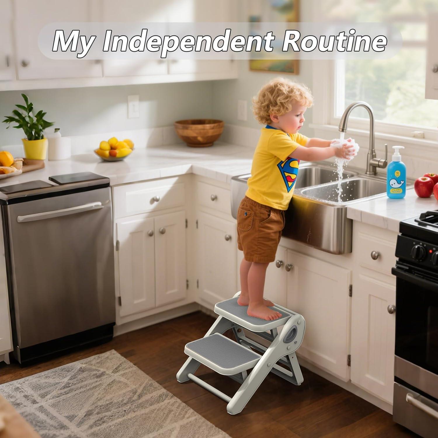 Escalera Plegable para Niños iNeibo 2 Pasos Antideslizante Gris