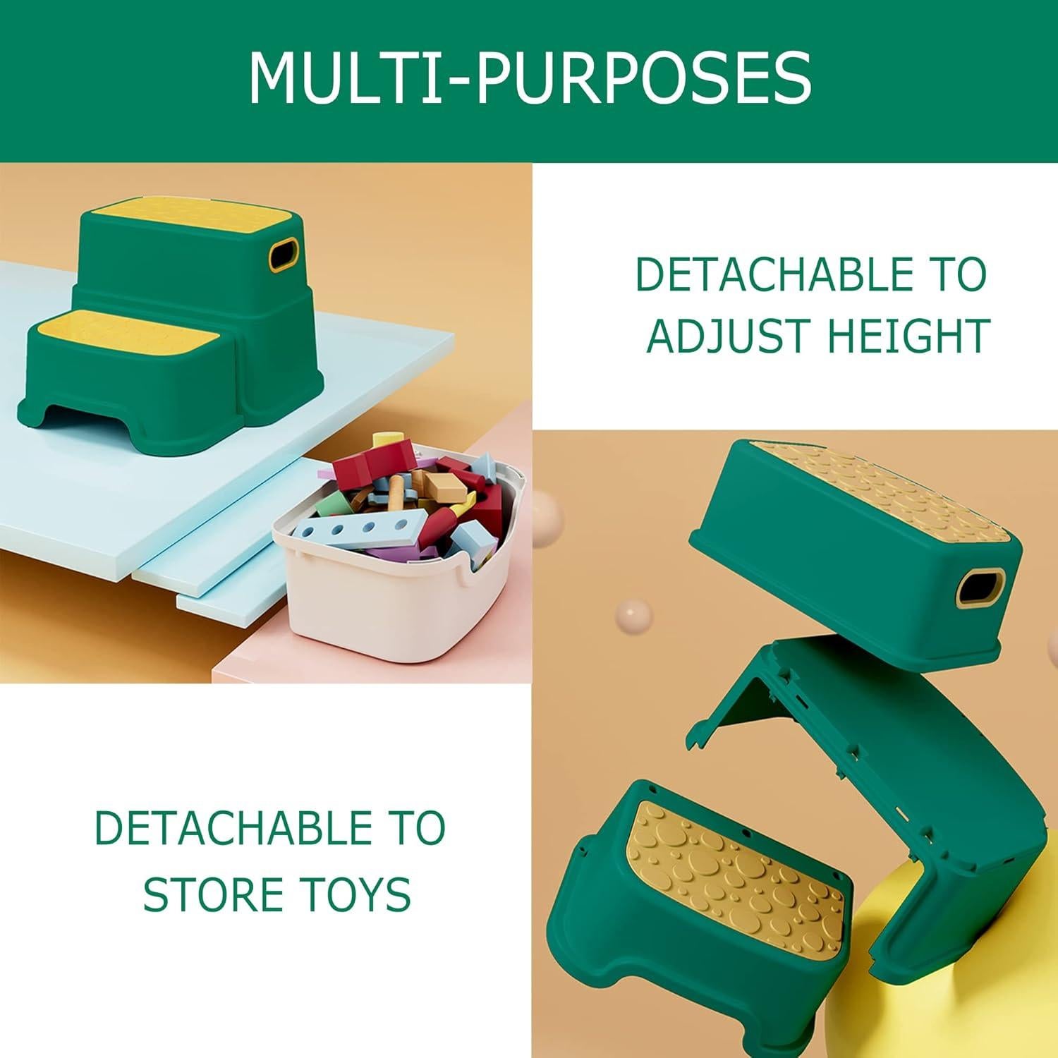 Escalera de 2 Pasos HOMKO para Niños Verde Antideslizante