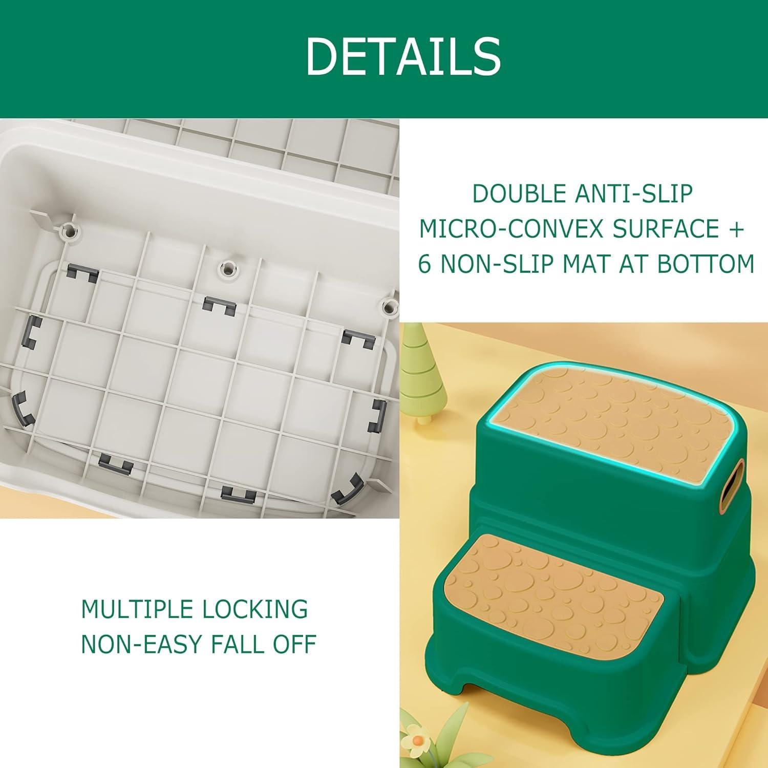 Escalera de 2 Pasos HOMKO para Niños Verde Antideslizante