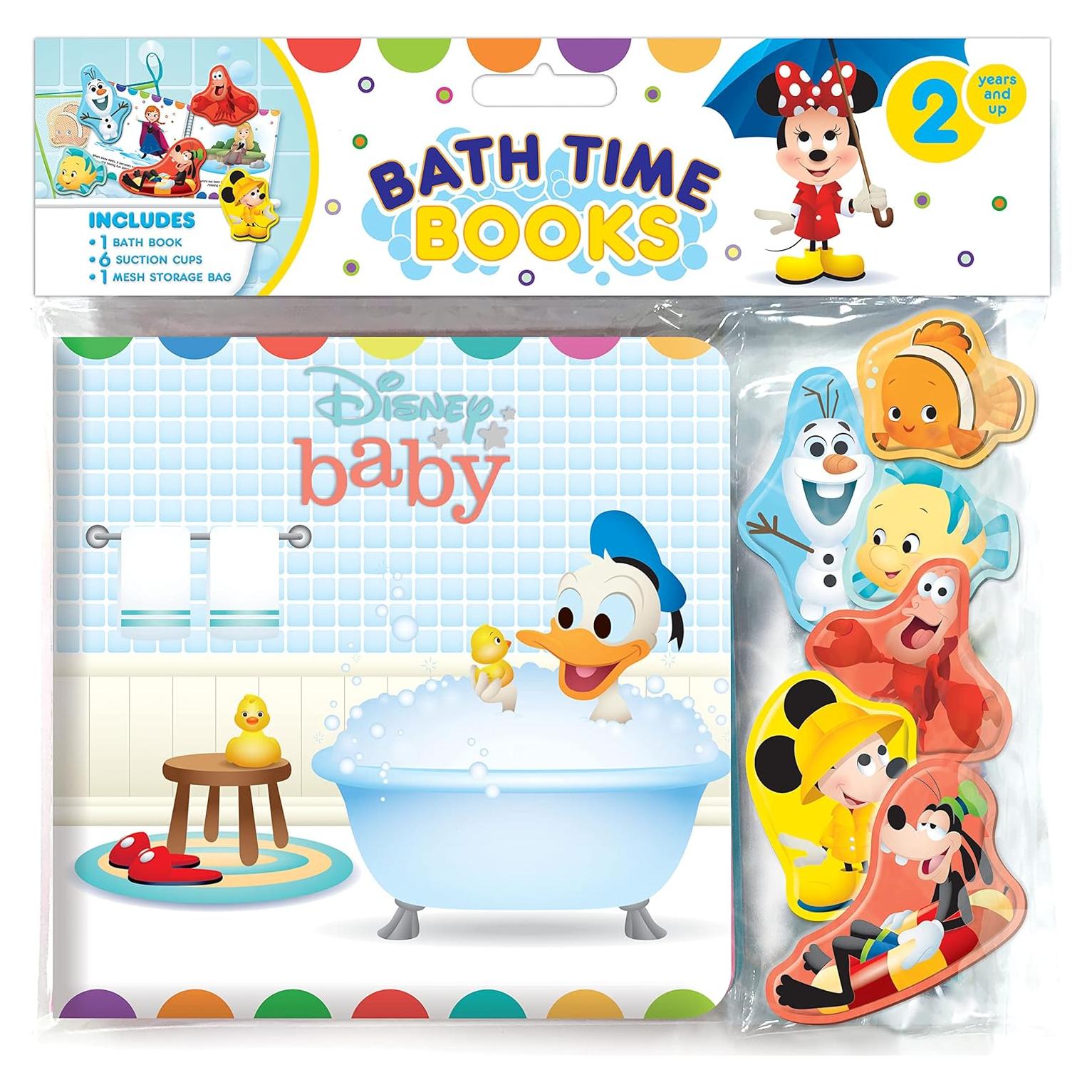 Disney Baby Bath Time Books - Activity Books for kids, Bath book, 6 Padded suction cups, 1 Mesh bag