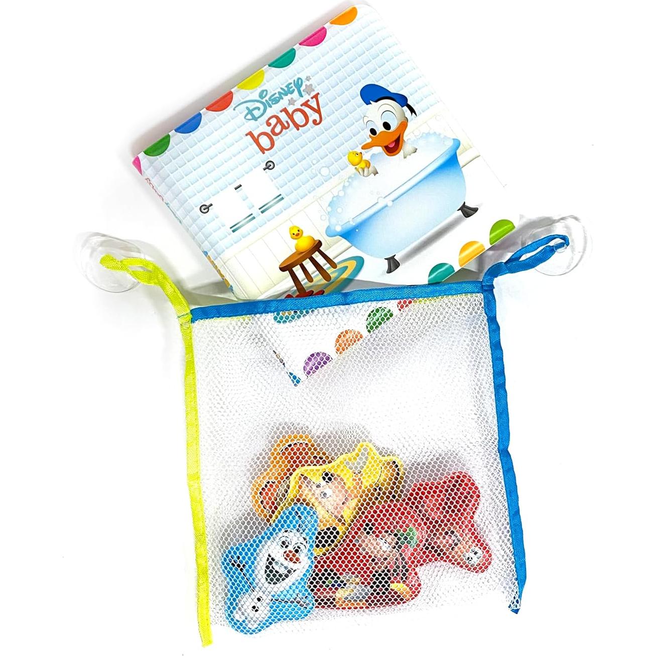 Disney Baby Bath Time Books - Activity Books for kids, Bath book, 6 Padded suction cups, 1 Mesh bag