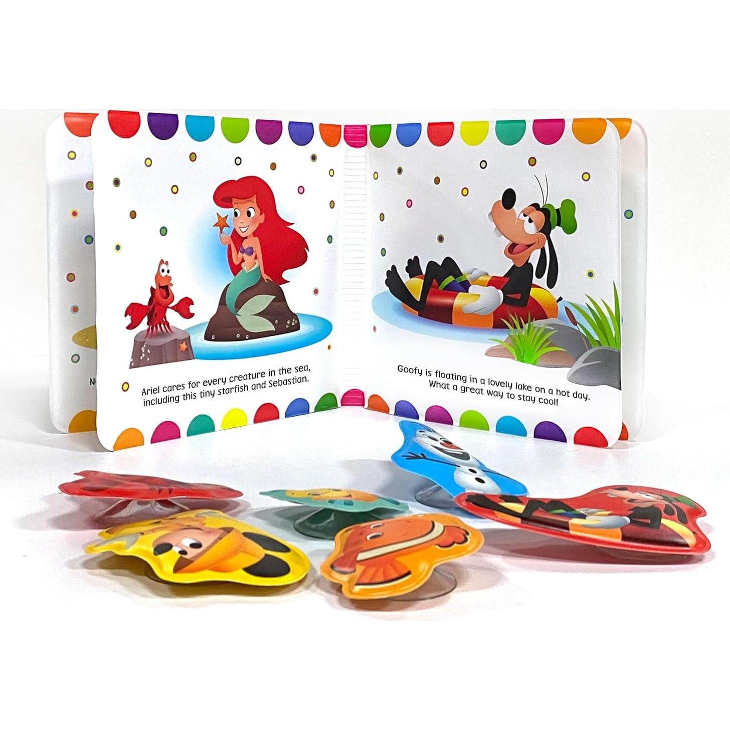 Disney Baby Bath Time Books - Activity Books for kids, Bath book, 6 Padded suction cups, 1 Mesh bag