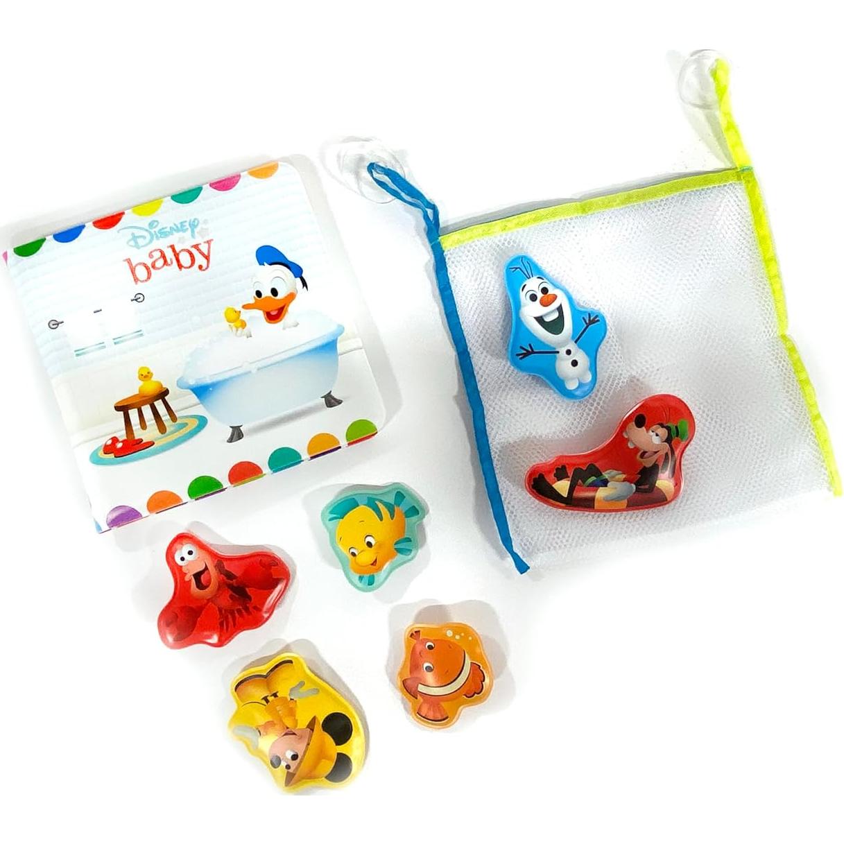 Disney Baby Bath Time Books - Activity Books for kids, Bath book, 6 Padded suction cups, 1 Mesh bag