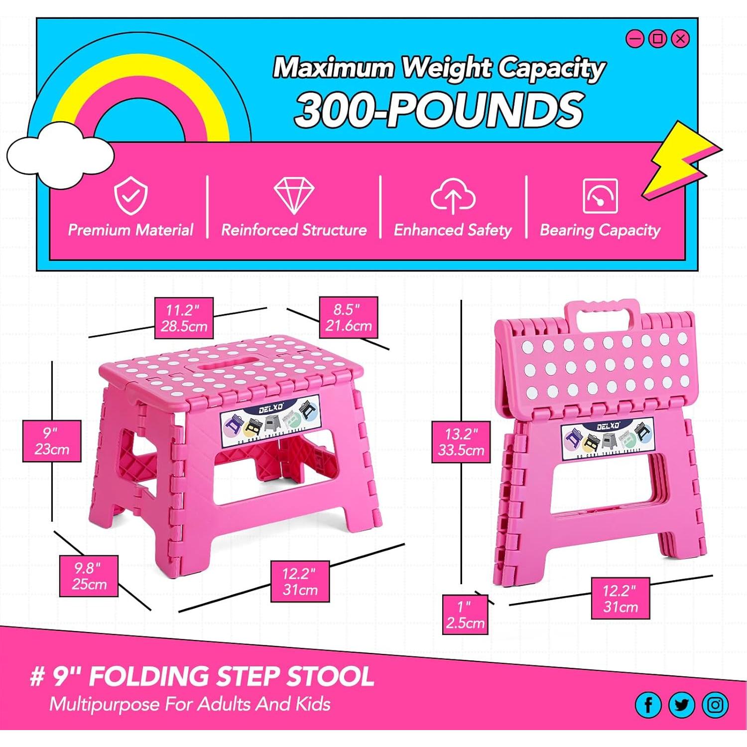 Taburete Plegable Delxo Rosa 22.86 cm Antideslizante 136 kg