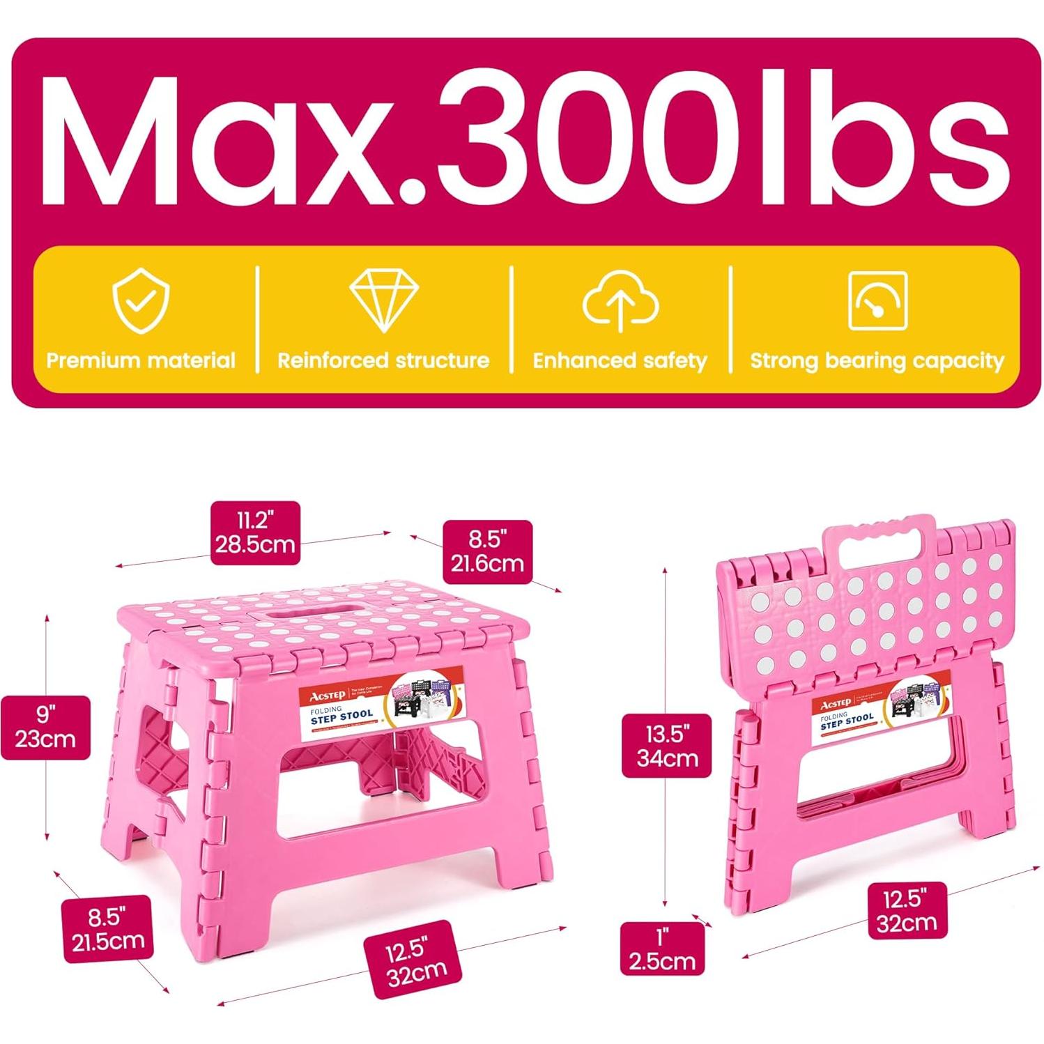 Taburete Plegable ACSTEP Rosa 22.9 cm Altura 136 kg Capacidad