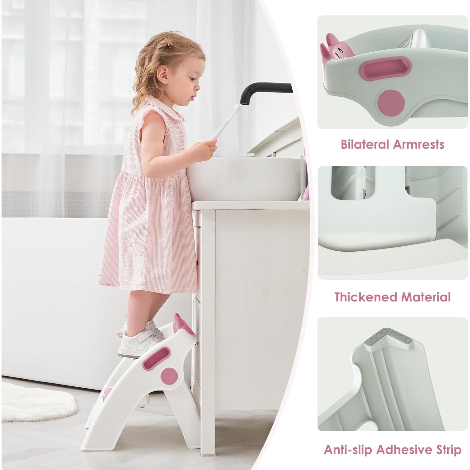 Taburete Plegable Antideslizante Joyingbaby Rosa 2 Pasos